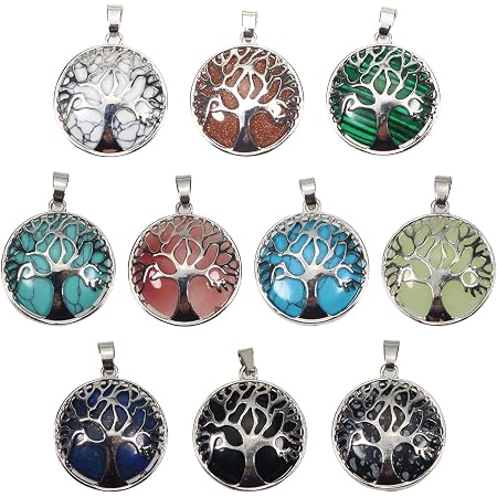 6 Pendentifs Arbre De Vie 27mm Avec Pierres Naturelles Cristal - TOAOB Bijoux Création