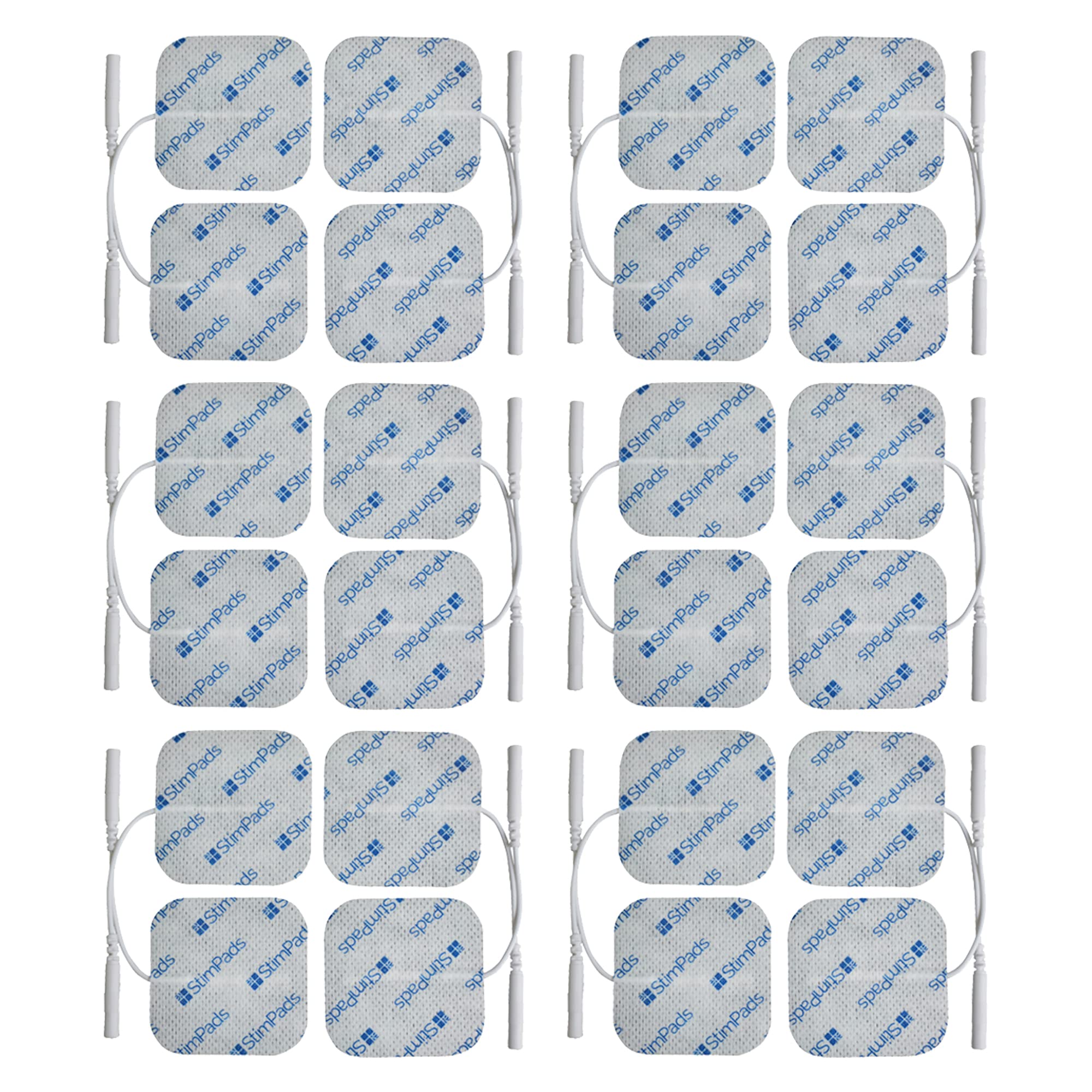 Electrodos TENS y EMS, paquete de 24 unidades de 50 x 50 mm, almohadillas de electrodos con conector universal de 2 mm, electrodos adhesivos fiables y de alta calidad, producto médico