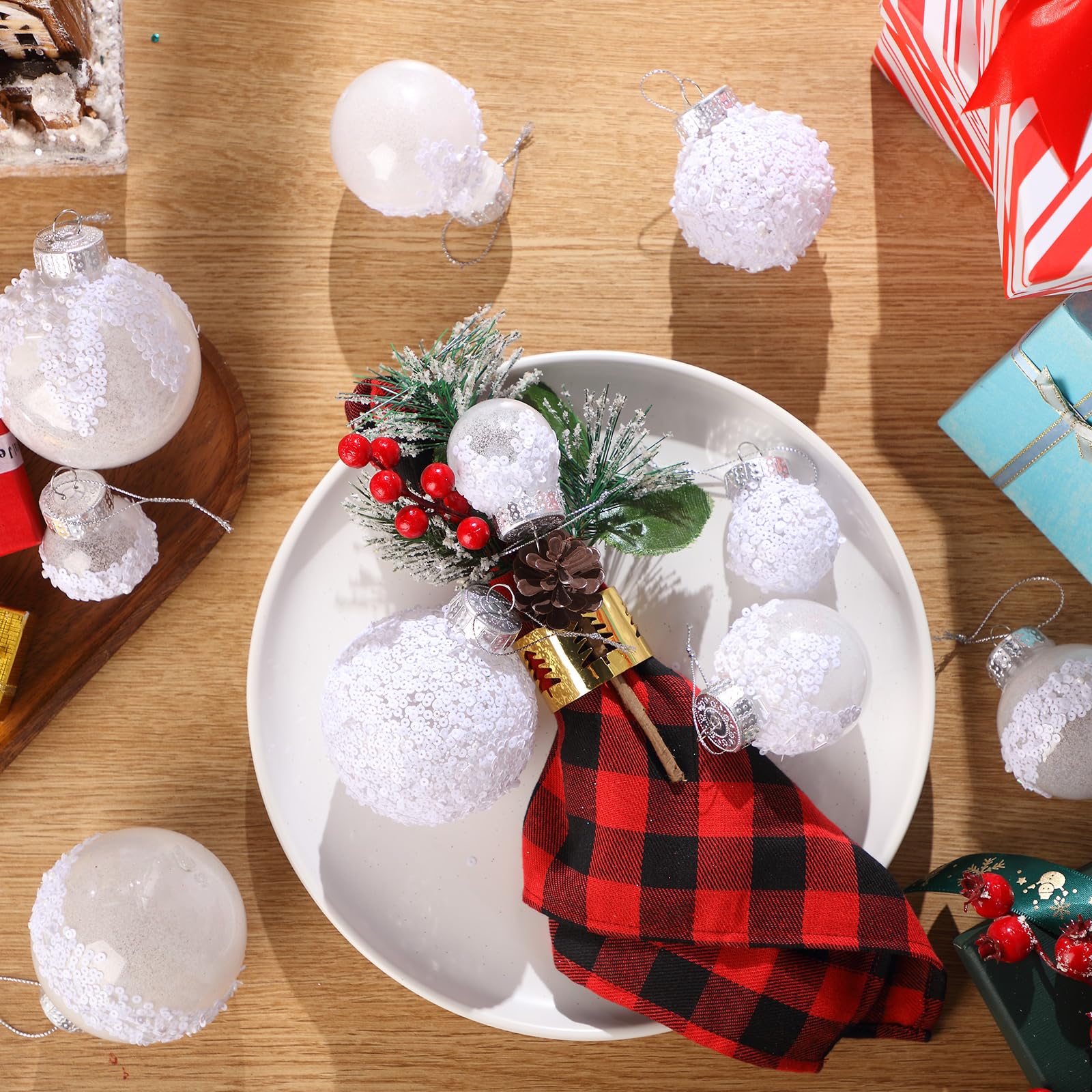 Civaner Juego de 24 adornos de bolas de Navidad con purpurina de 3.2 pulgadas, 2.4 pulgadas, 1.6 pulgadas, bolas inastillables para adornos de árbol de Navidad, bolas de Navidad colgantes de