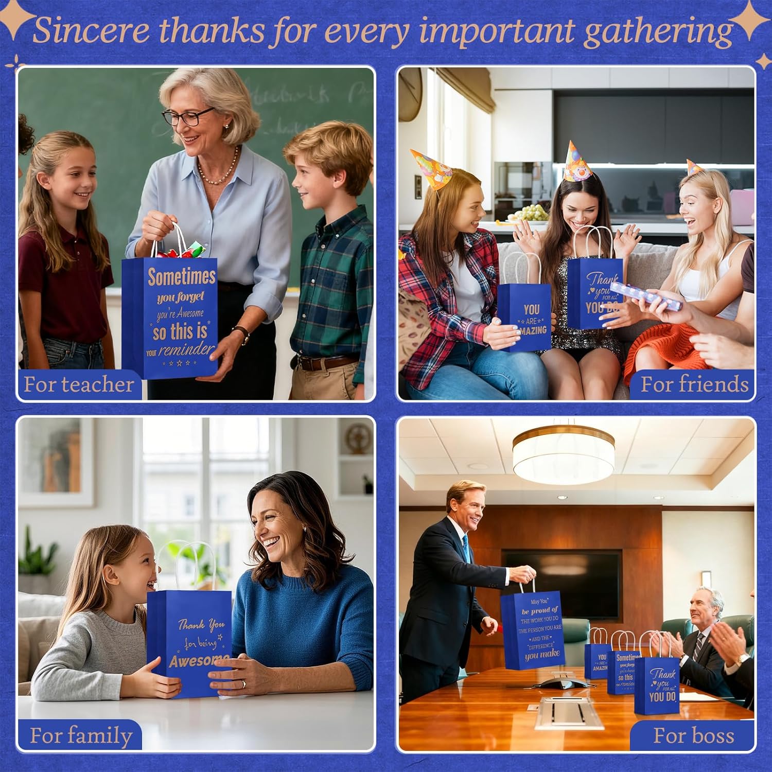 50 Pack Employee Appreciation Thank You Gift Bags Bulk with Handles, 8 x 5.9 x 3 Inches for Coworker Staff, Team Gifts, Pastor Day , Customer Service, Teachers , Volunteer, Vet Tech , Nursing , Holidays & Celebrations (Blue, 50 Pcs) - Image 5