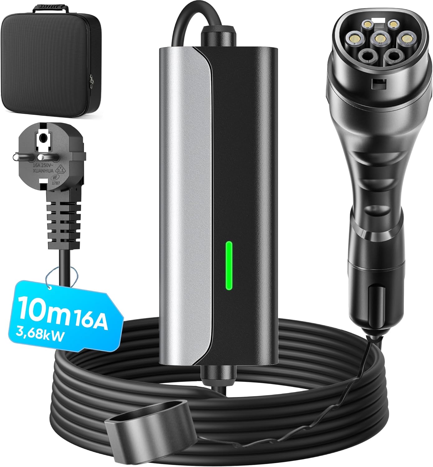 Mobile Wallbox Ladestation 3.6KW 16A : Typ 2 Schuko 10m Ladekabel EV Charger für Elektroauto – EV Ladegerät für Alle EVs und PHEVs mit IEC 62196-2