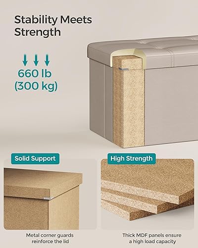 Miniatura 69 de SONGMICS cubo de almacenamiento de piel sintética, asiento, 15 pulgadas, Madera, Negro Negro -,Marrón,Gris-oscuro,Camel marrón,Marrón café,Crema