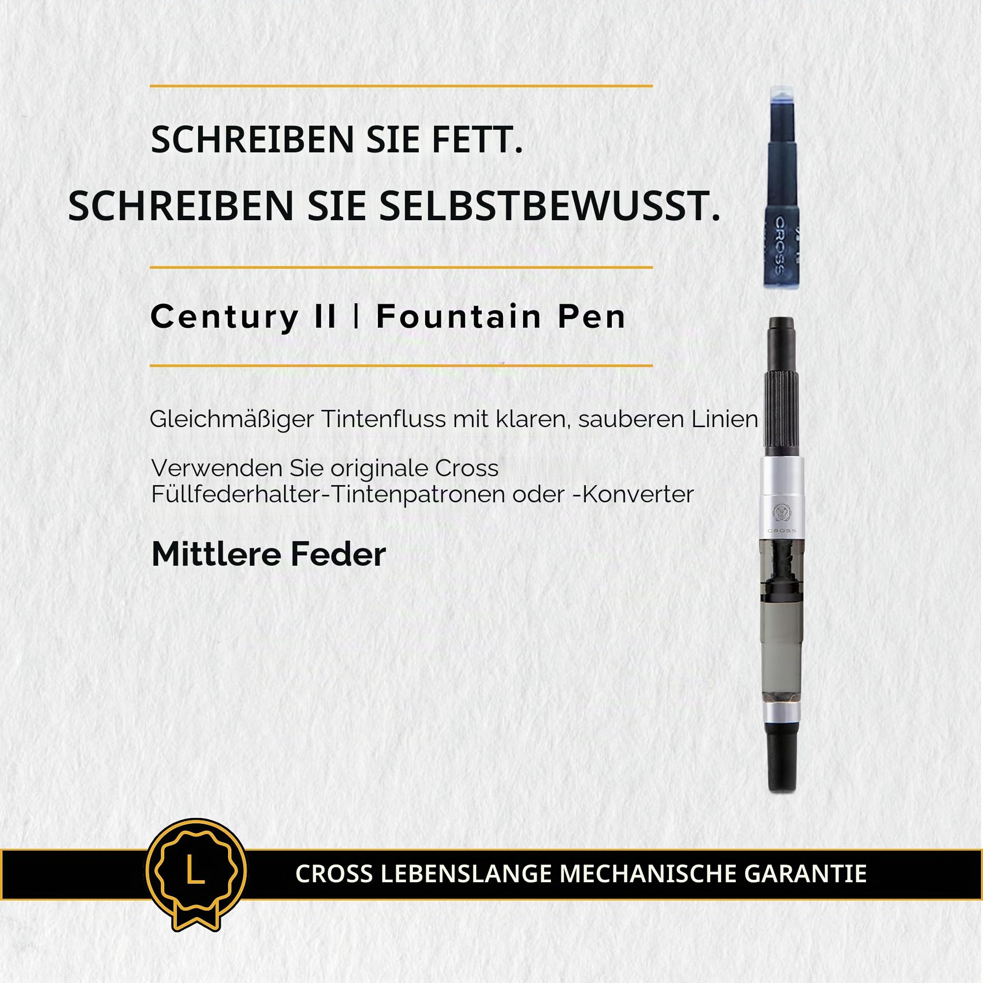 Cross Century II Füllfederhalter (M-Feder, Schreibfarbe schwarz, inkl. Premium Geschenkverpackung) Perlweißer Lack