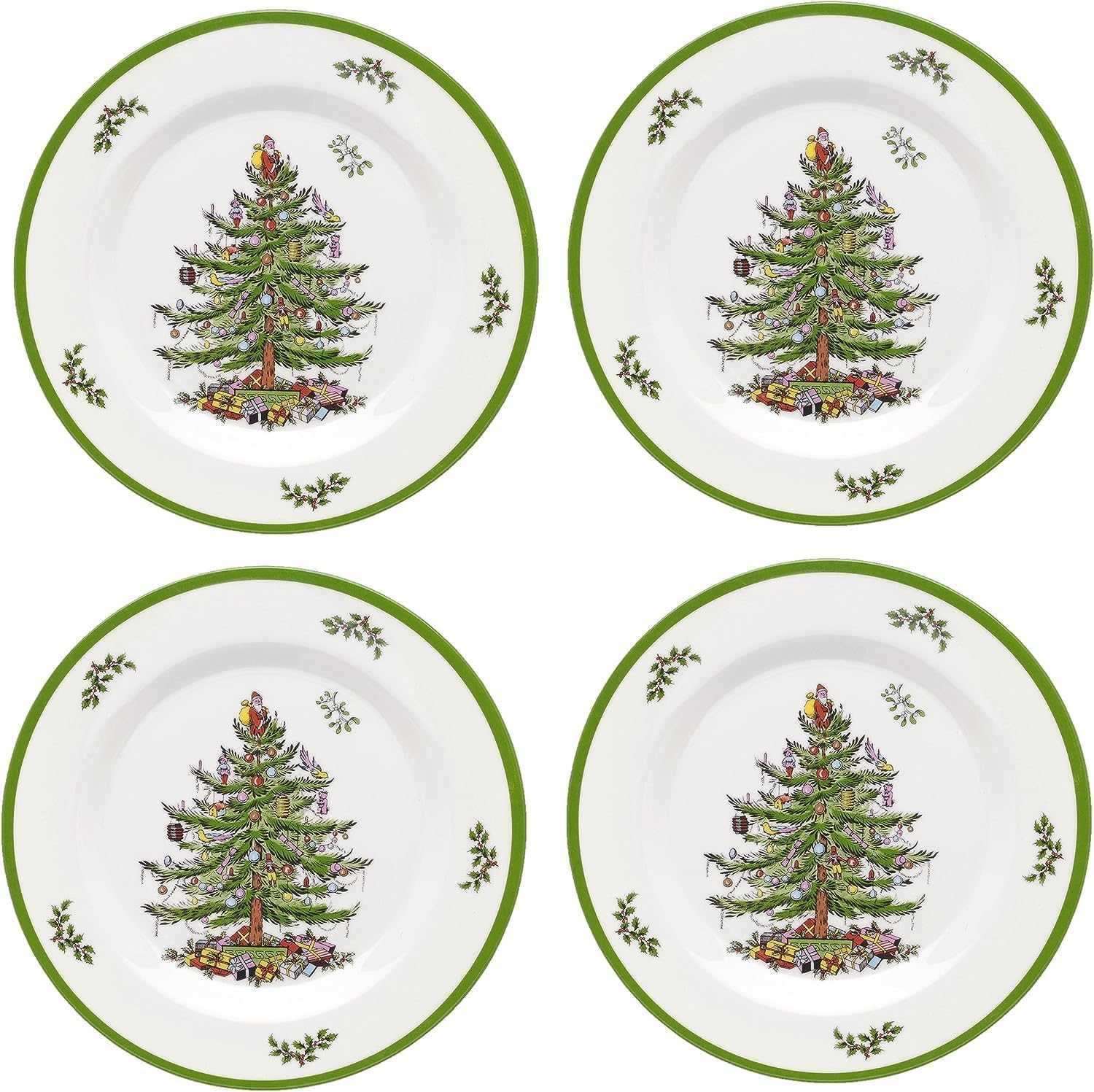 Spode Christmas Tree Melamine Salad Plate (Set of 4) - 8 Inch Shatterproof Serving Plate for Holiday Meals, Holiday Party - Festive Tableware for Indoor & Outdoor Use, Dishwasher Safe Dinnerware