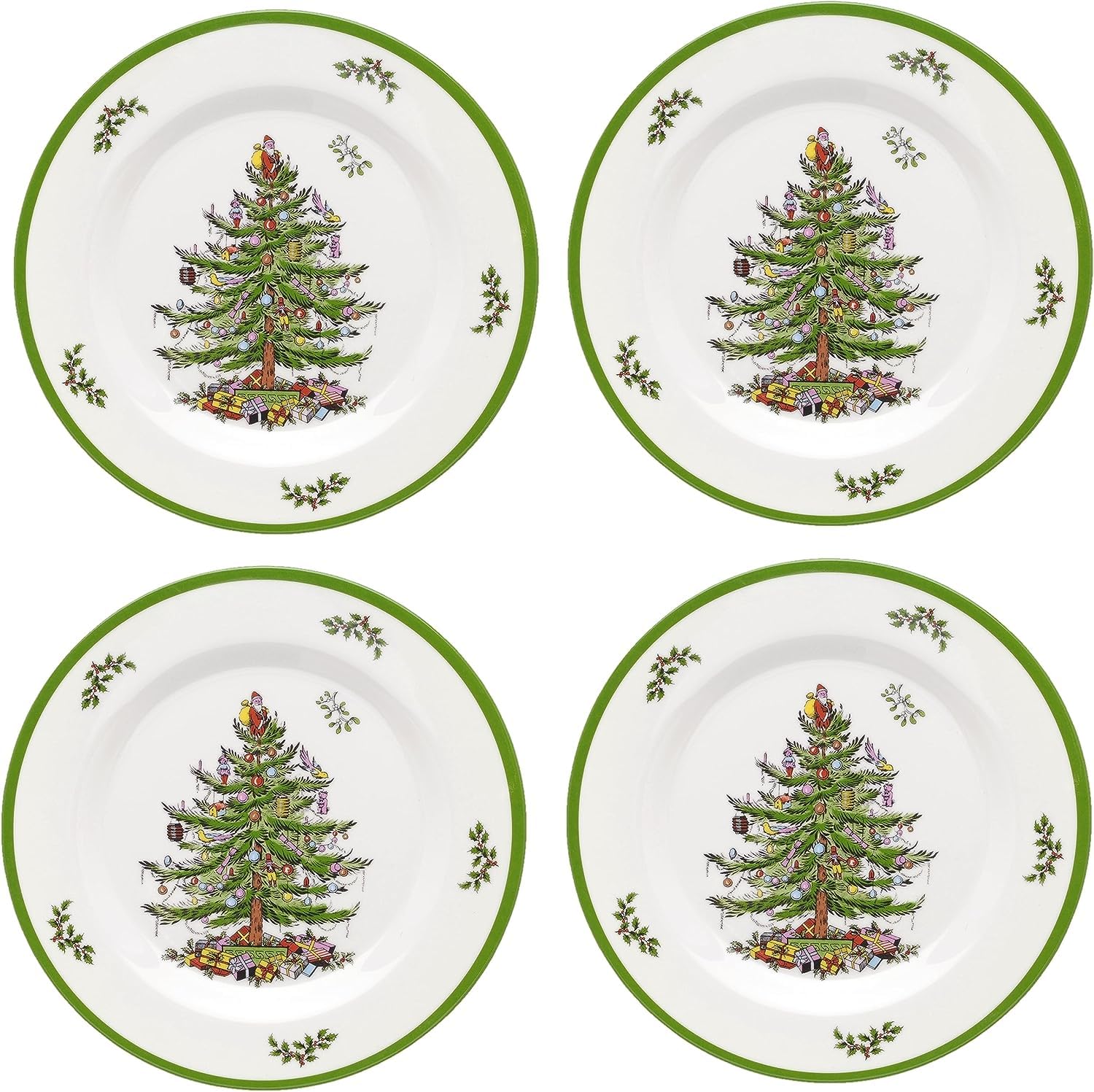 SpodeChristmas Tree Melamine Salad Plate (Set of 4) Inch Shatterproof  Serving Plate for Holiday Meals, Holiday Party Festive Tableware for