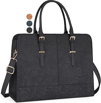 Laptop Bag for Women 15.6 inch Laptop Tote Bag Waterproof Leather Work Bag Large Capacity Computer Tote Bag Professional Office Business Briefcase Lightweight Travel Handbag Shoulder Bag, Black