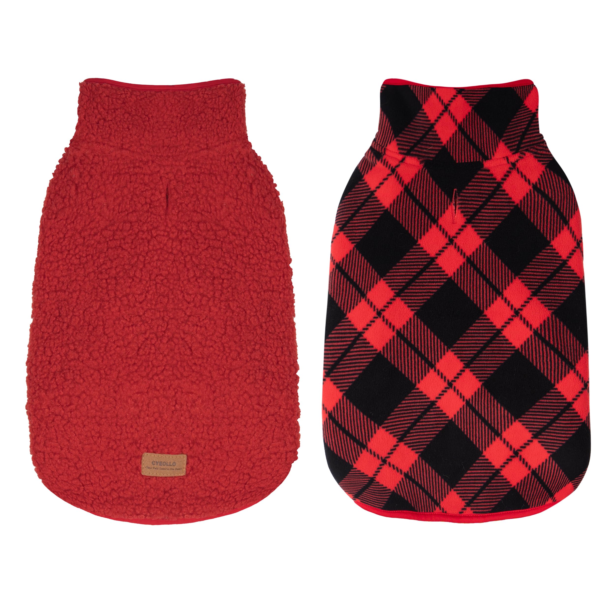 cyeollo Sherpa Dog Coat Reversible Small Dog Jackets, Red Buffalo Plaid, S