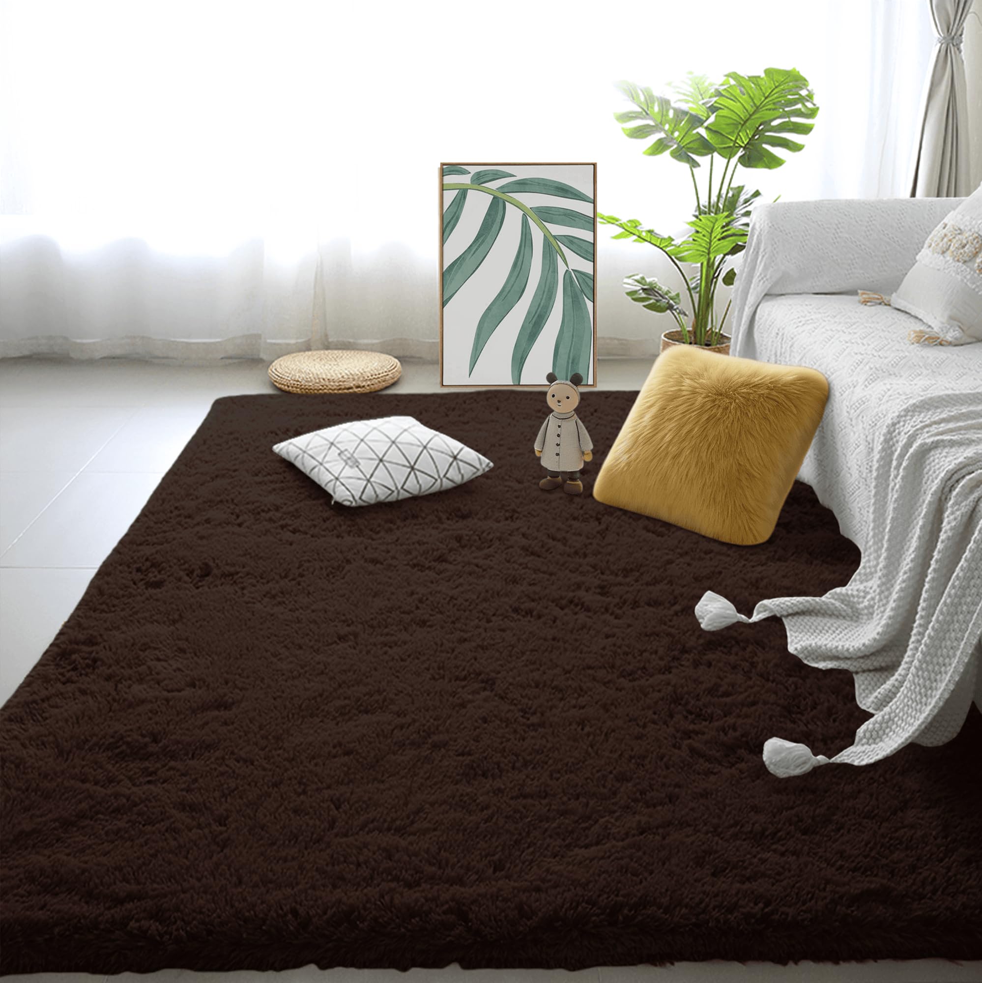Tapis de chambre lavable moderne gris brun 120x150 pour descente de lit adulte et ado