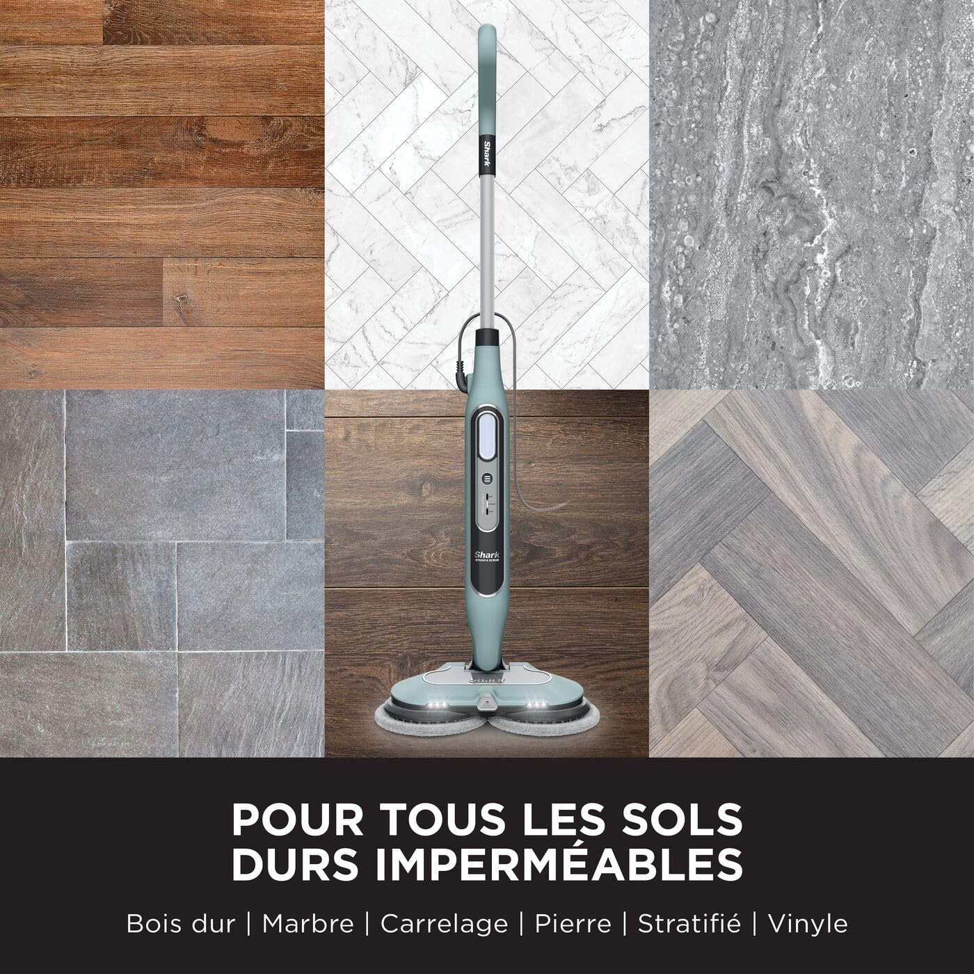 Shark balai vapeur automatique avec mode Steam Blaster, 6 lingettes microfibres, 3 réglages de vapeur, élimination des taches, pour tous les sols durs, cordon de 8 m, Vert sauge, S8201EUCP