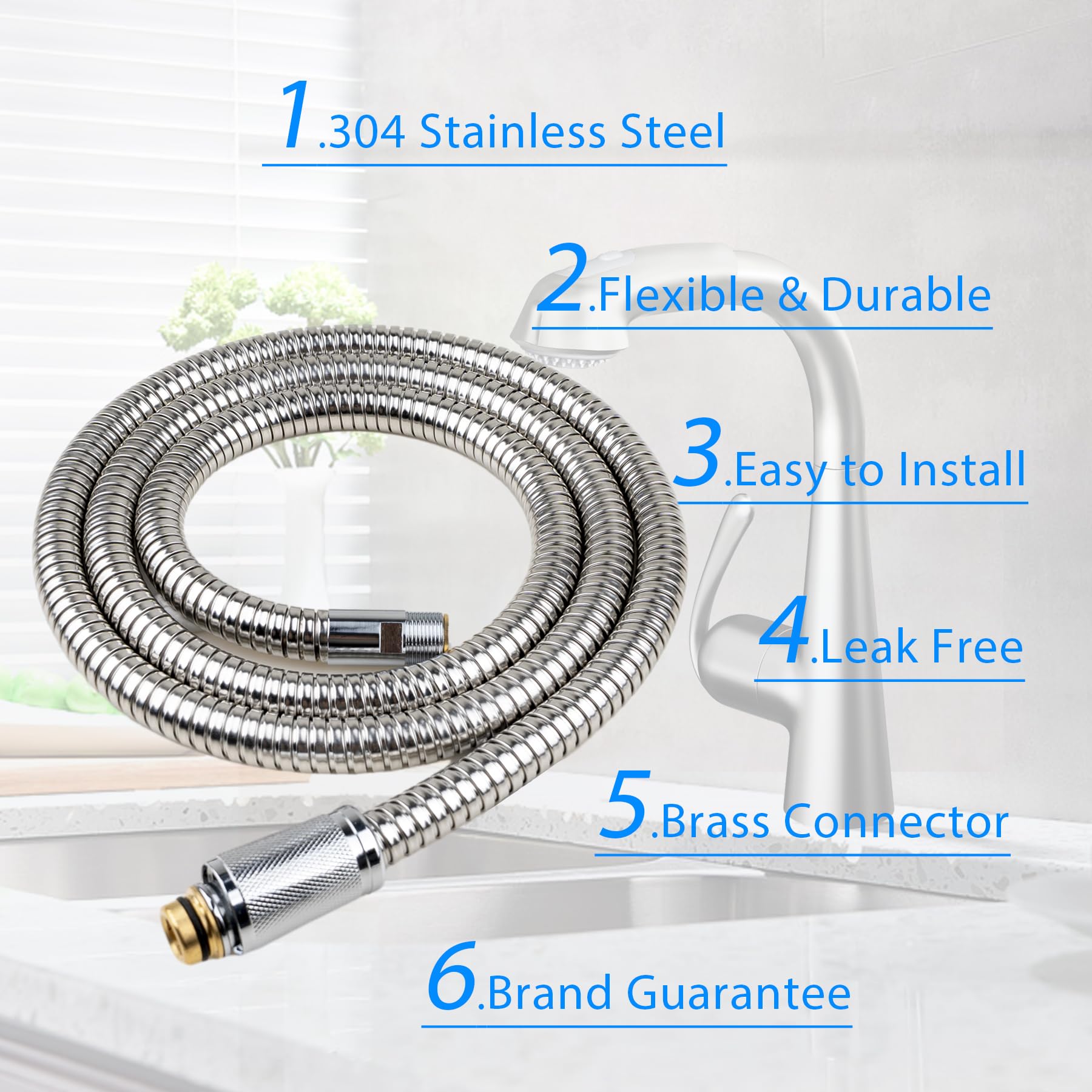 46092000 Küchenarmaturschlauch Ersatzteile, herausziehbarer Sprüh-Ersatzschlauch für GROHE 46092000 LadyLux Schlauch, 15 mm x ½ x 1500 Zoll, Chrom