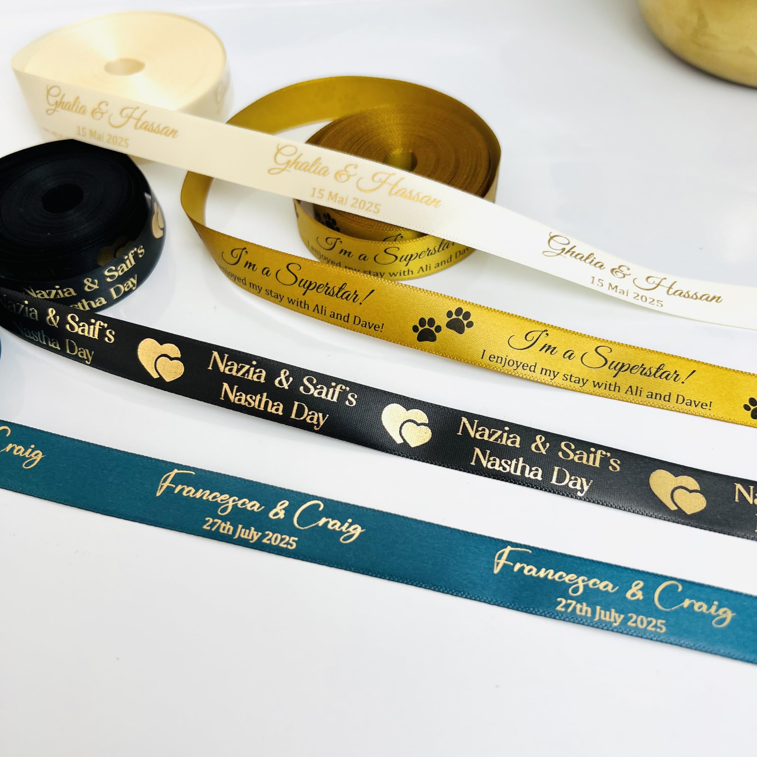 Personalised Birthday Ribbon 15 mm Any Text, Customised Satin Ribbon for Weddings, Anniversary, Corporate Branding, Celebrations, Parties, Favours, Bakery, Funerals
