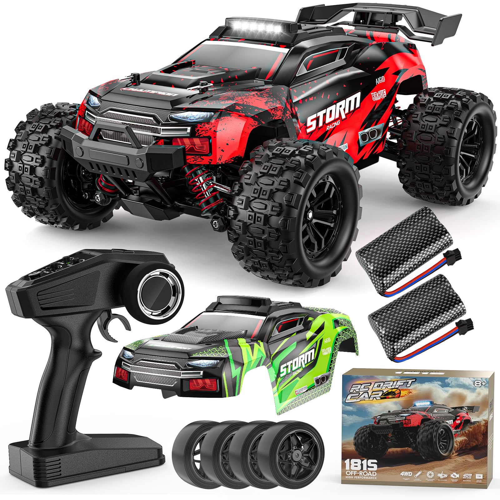 1:18 RC Cars, 2.4GHz 4WD High Speed 40 KM/H Remote Control car with Drift Wheel, All Terrain Off Road Monster Truck RC Drift Car with Gyro for Adults Boys 8-12