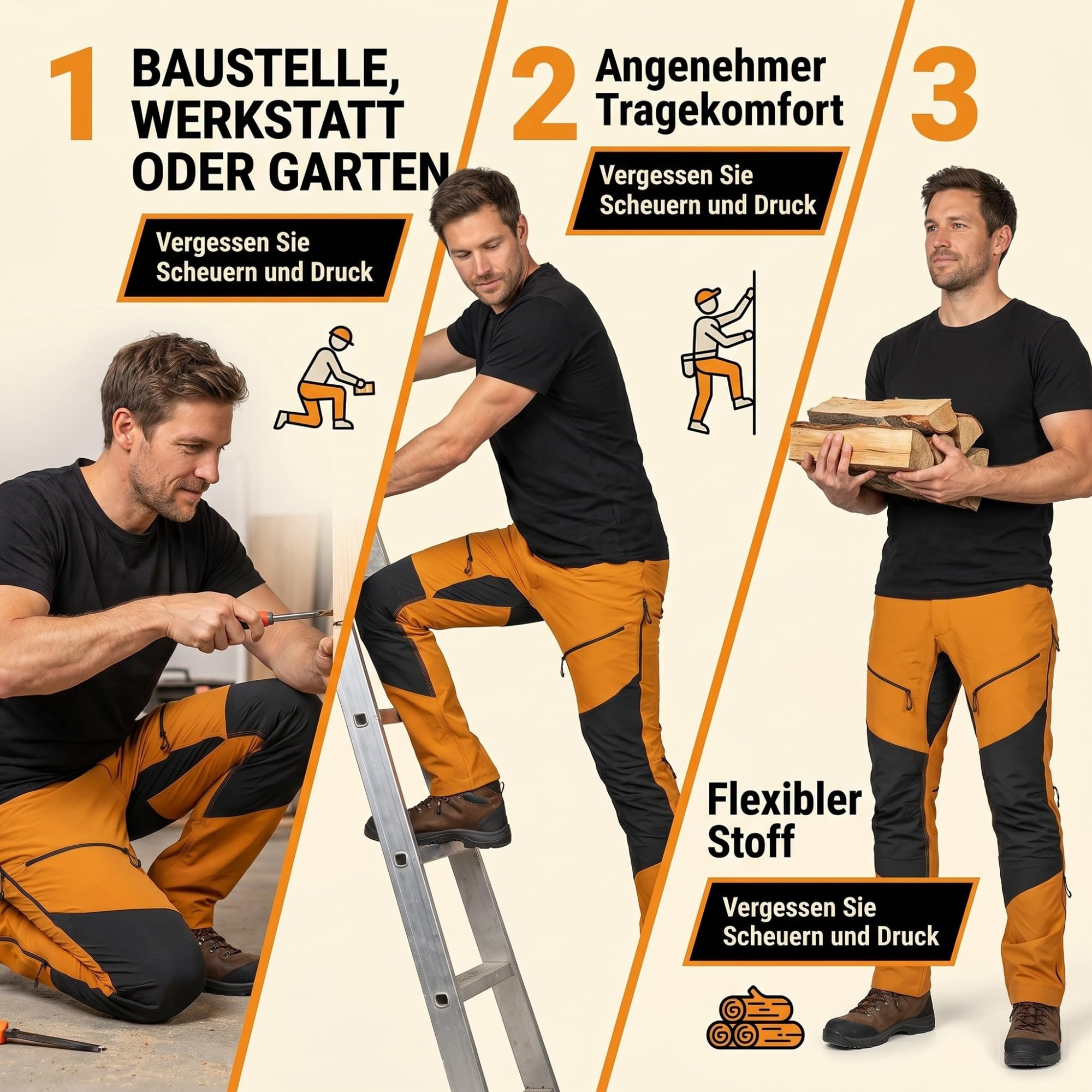 NEO TOOLS Pantalones de trabajo multifunción clásicos, pantalones de trabajo ligeros para hombre, pantalones largos para el trabajo, pantalones de cintura premium con muchos bolsillos y rodillas