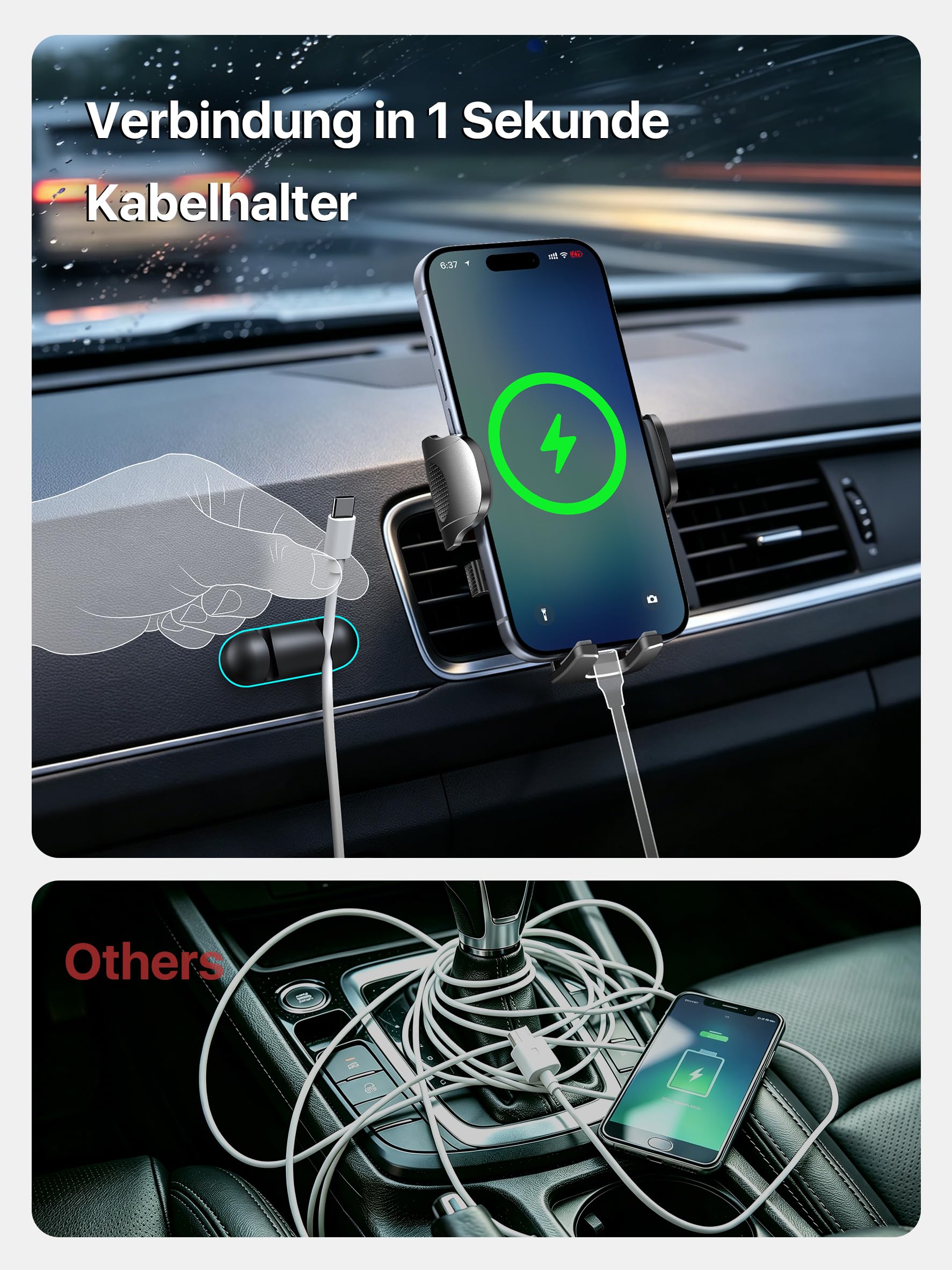 HTU【Militär-Klasse】Handyhalterung Auto, 4 in 1 Handyhalter mit【Stärkst Saugnapf & Clip】Tragfähigkeit 36kg, 360° Drehbar Kfz Autohalterung für iPhone Samsung Galaxy Google Pixel, Blass Schwarz