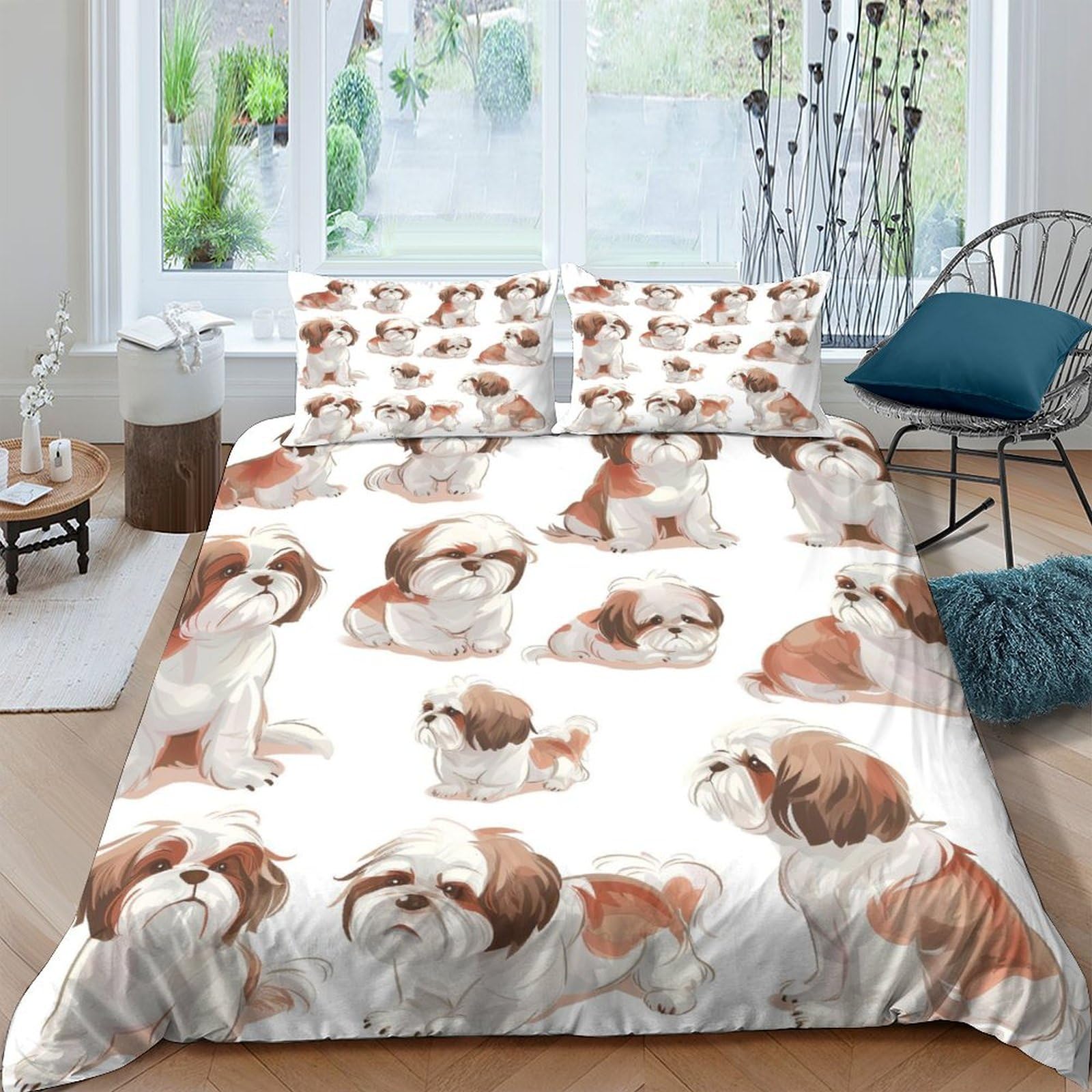 Tnfhsoft Shih Tzu Dog Duvet Cover Sets 3D Printed Quilt Covers Bedding Comforter Cover With Zipper Closure Soft Microfiber Apply To Kids Youth 3 Piece Set Soft And Comfortable Room Decordouble（200X200cm）