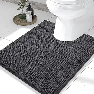 Smiry Luxury Chenille Toilet Rugs U-Shaped 24x20, Soft Absorbent Non-Slip Contour Bathroom Rugs for Toilet, Machine Washable Contoured Bath Mats, Charcoal Grey