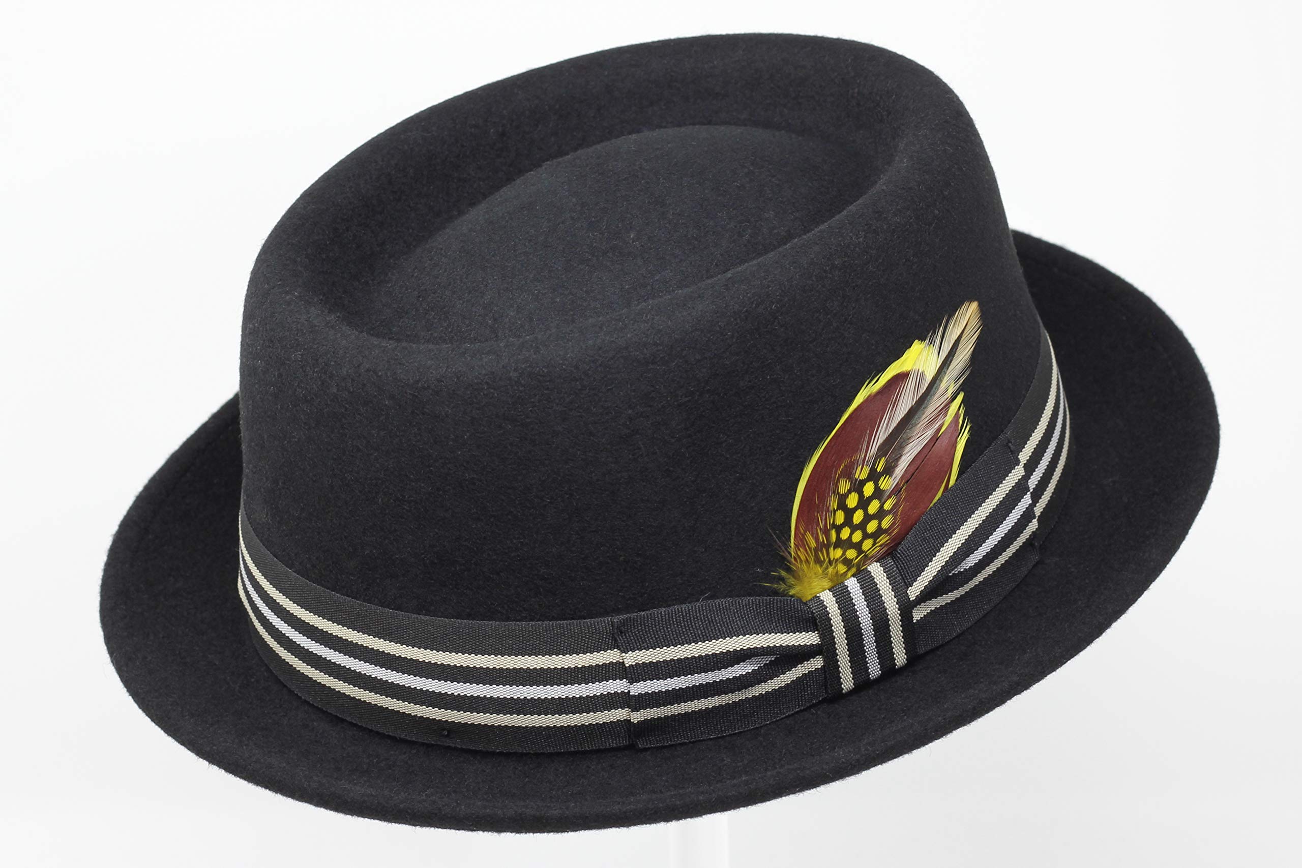 Borges & Scott Defoe Premium - Chapeau Pork Pie avec Plume Amovible - 100% en Feutre de Laine - résistant à l'eau - Déformable pour emmener en Voyage