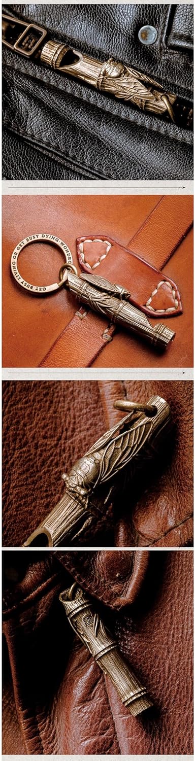 Personality Creative Brass Cicada Whistle Keychain - Survival Whistle Pendant for Car & Home Emergency Essentials Car Key Decor