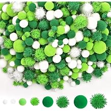 CHRORINE 1200 Pcs Pom Poms for Crafts Sparkly Assorted in 4 Sizes Pom Poms Bulk Essential for Arts DIY and Holiday Decorations Green Series