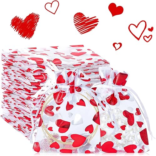 Miniatura 8 de DTOFOOT Bolsas de organza de Navidad, bolsas de regalo para joyas, 40 bolsas pequeñas de Navidad de 4 x 6 pulgadas, bolsas de organza con cordón de