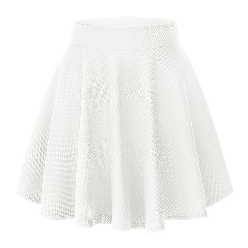 Femmes Basic Casual Taille élastique Trompette Mini Jupe élégante A-Ligne Patineur Jupe - XS - Blanc