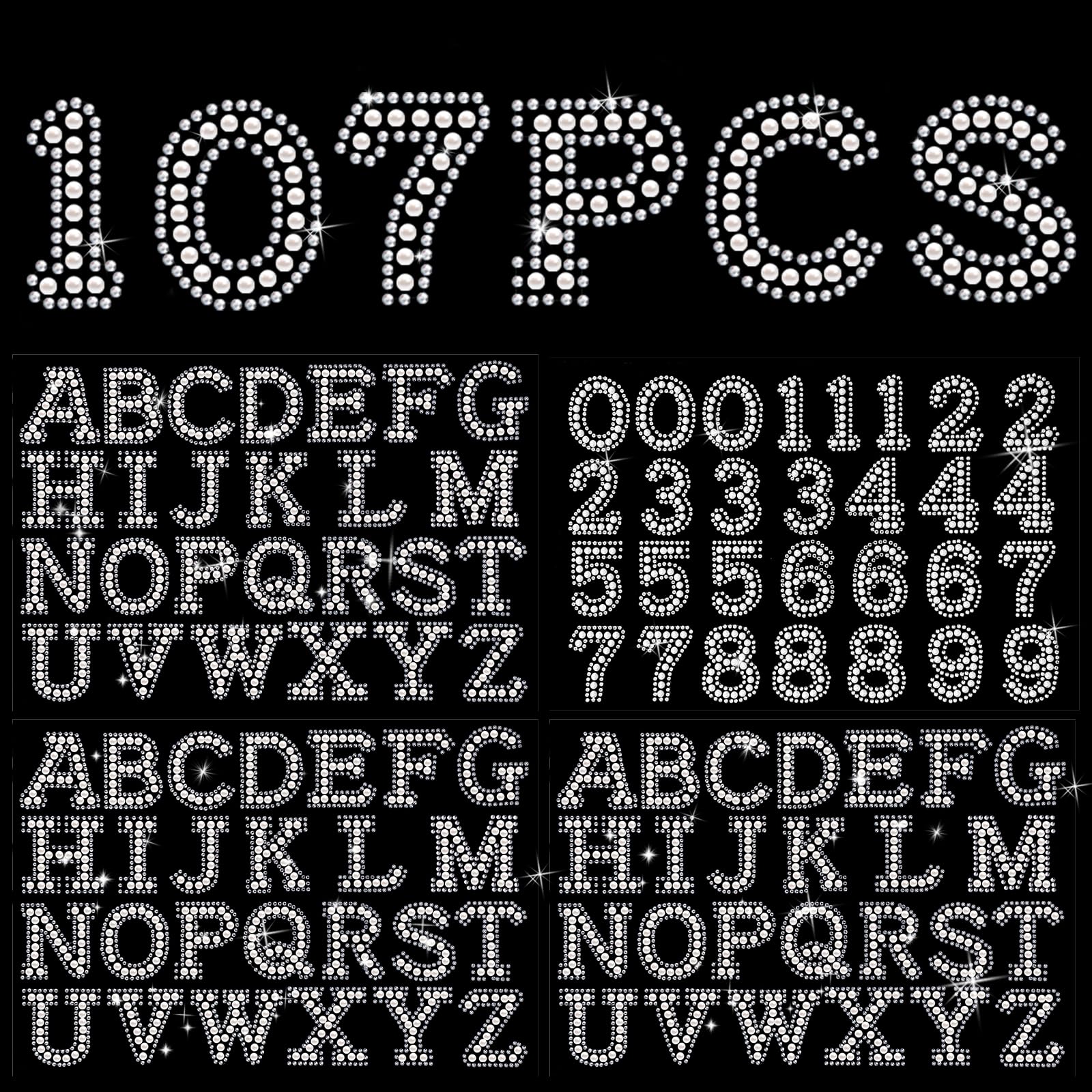 Towfed 107 Pcs Pearl Letter Stickers,3 Sheets A-Z Glitter Rhinestone Letter and 1 Sheet 0-9 Pearl Number Stickers,Self Adhesive Sticky Letters for DIY