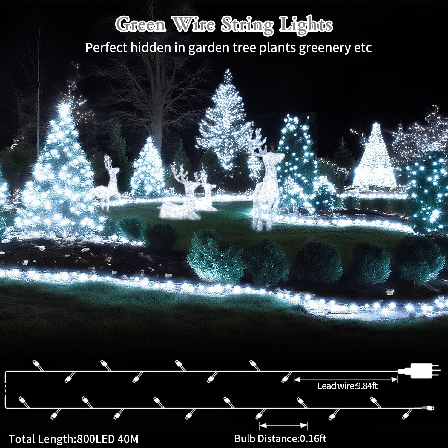 LYNNON 40M 800 LED Fairy Lights Outdoor Christmas Lights Plug in Green Wire String Lights with Remote Timer 8 Modes Waterproof for Outside Garden Tree Yard Patio Party Wedding Decorations-Cool White - Image 4