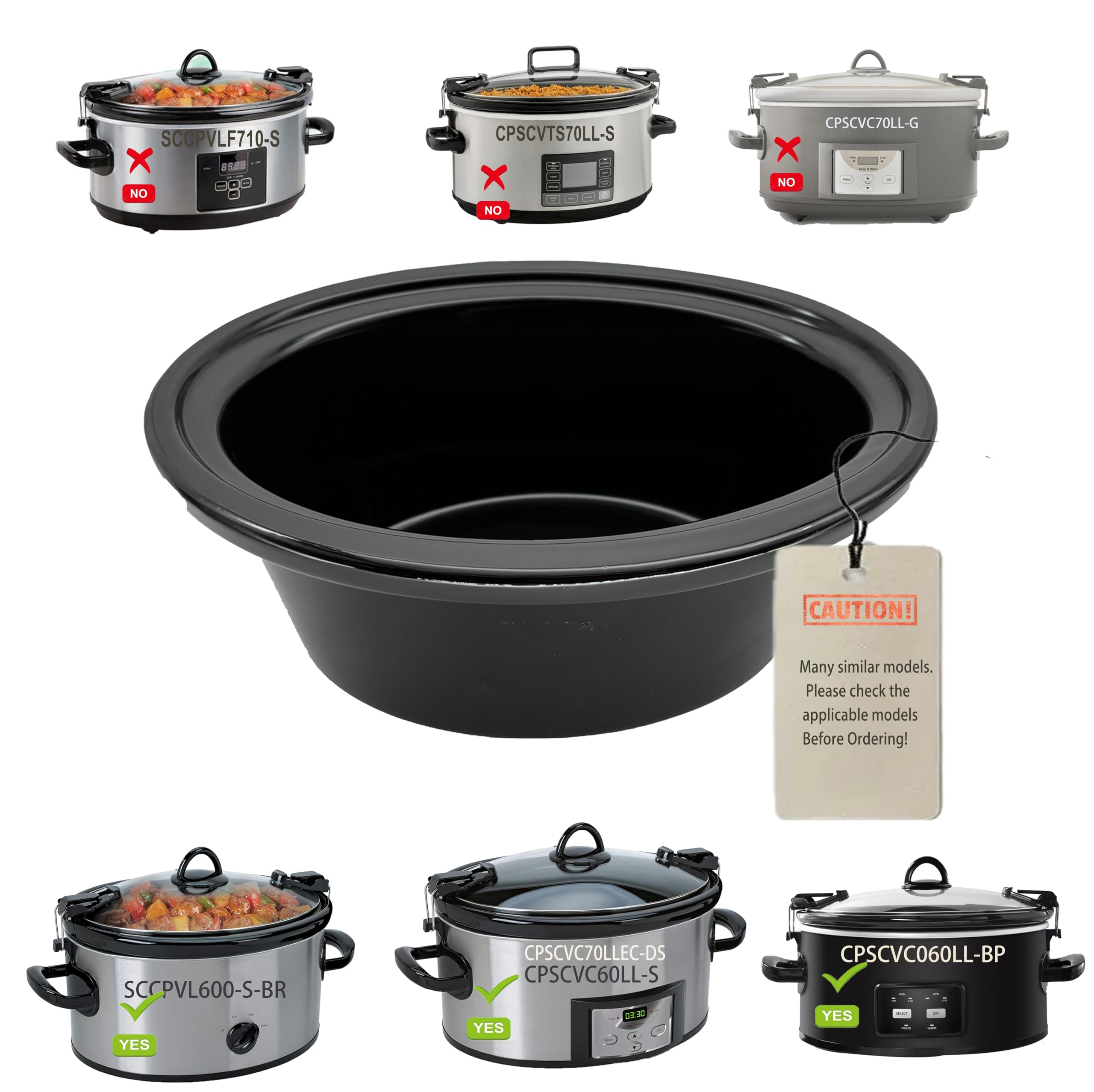 6 Quart oval Slow Cooker Ceramic Pot Replacement Compatible Crockpot Replacement Stoneware insert pot Fit Model CPSCVO60LL-BP SCCPVL600-S-BR