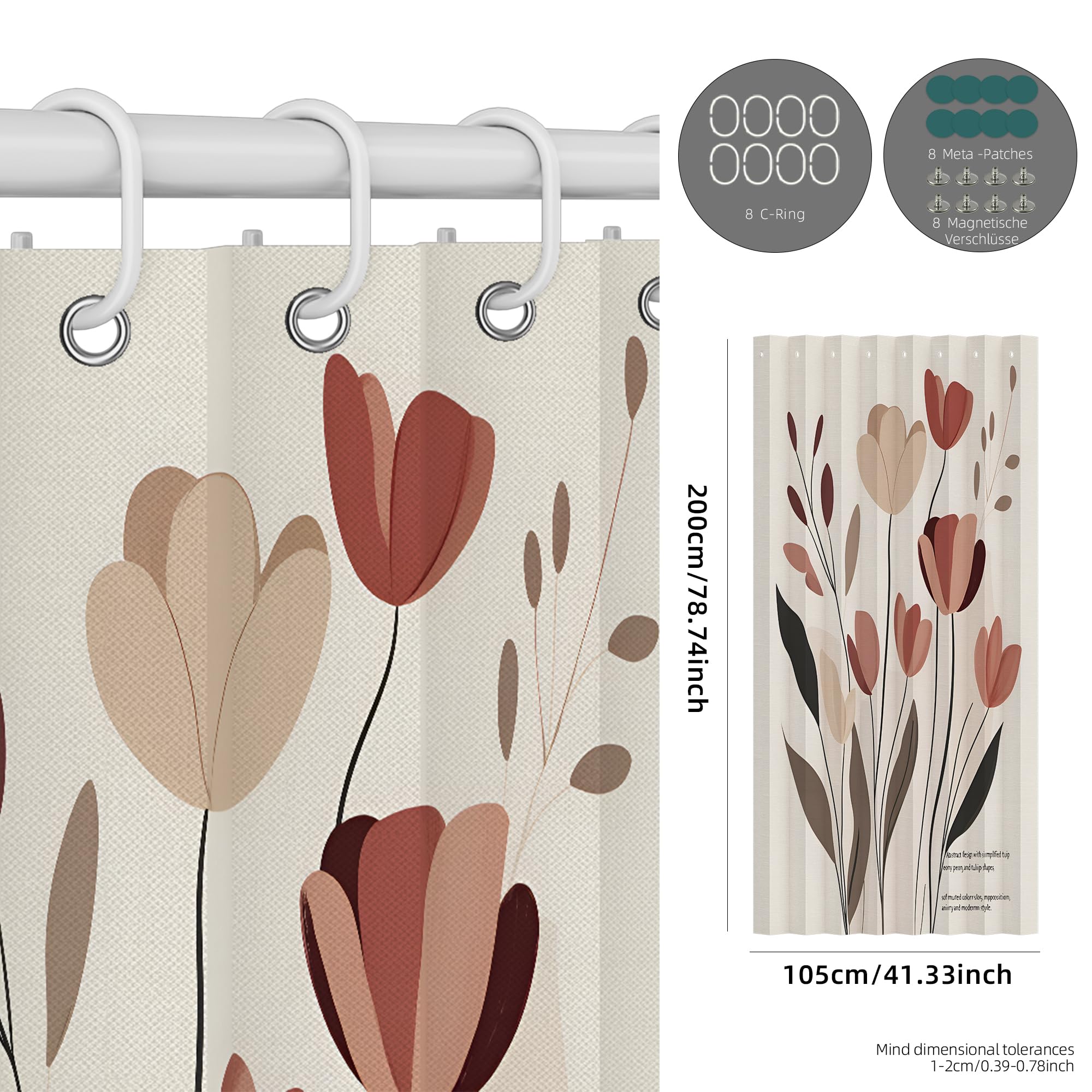 Magnetischer Türvorhang mit Verdunkelung & Blumen-Druck - Faltbarer Raumteiler für Bad, Schlafzimmer, Wohnzimmer (105cm×200cm, Design B)