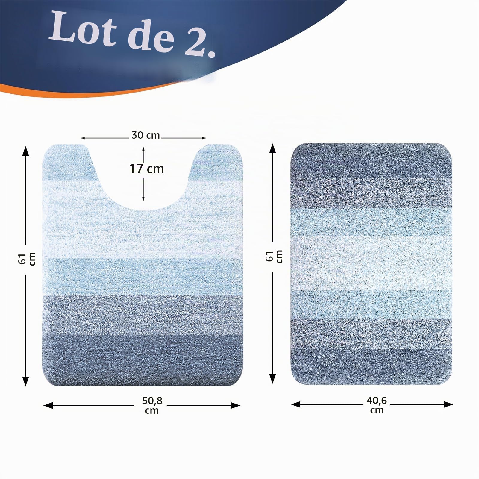 OLANLY Lot de 2 Tapis de Salle de Bain en Microfibre Doux et Absorbant, Tapis de Toilette en Forme de U, antidérapant, Lavage en Machine, Tapis de Bain en Peluche à Poils Longs pour Salle de Bain (61
