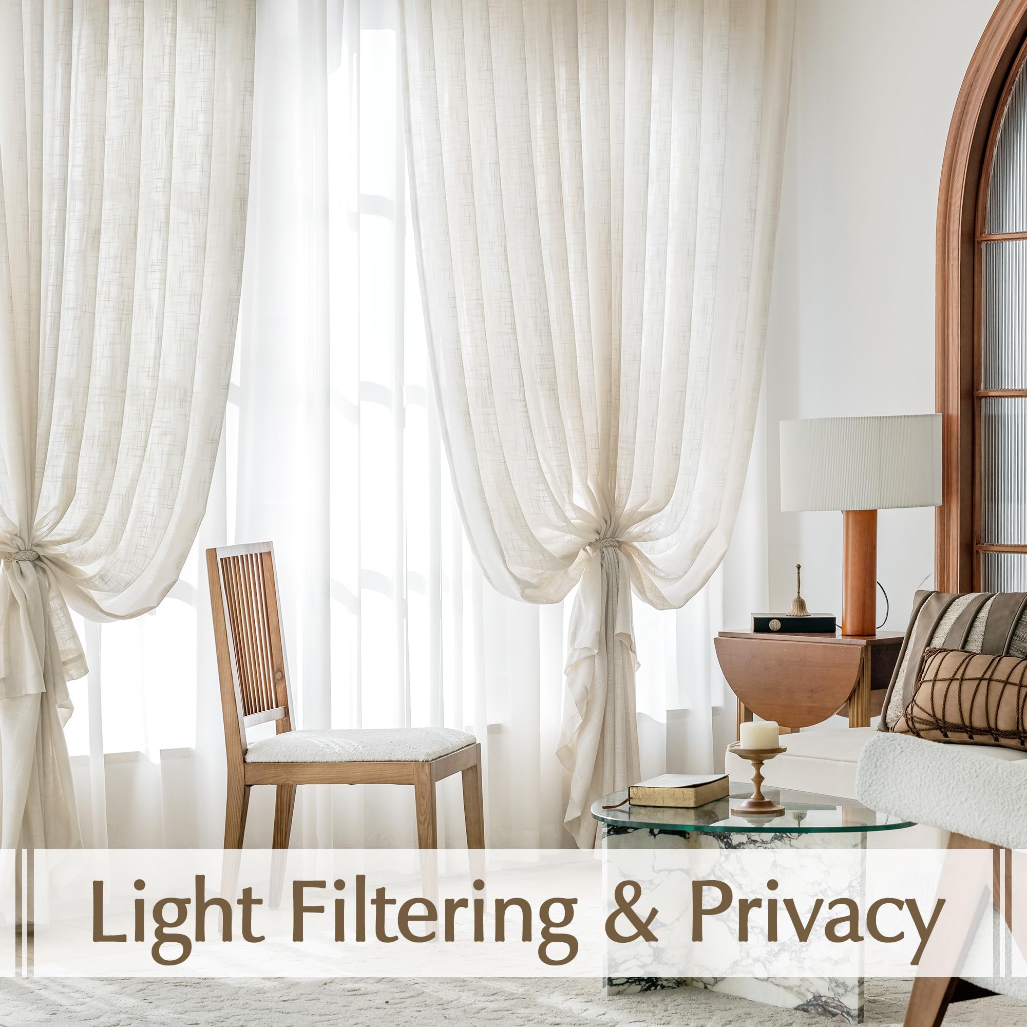 Fmfunctex Natural Semi-Sheer Curtains for Living Room Rich Linen Textured Look Window Curtain Draperies 52”w x63”L 2 Panels Grommet Top - Image 3
