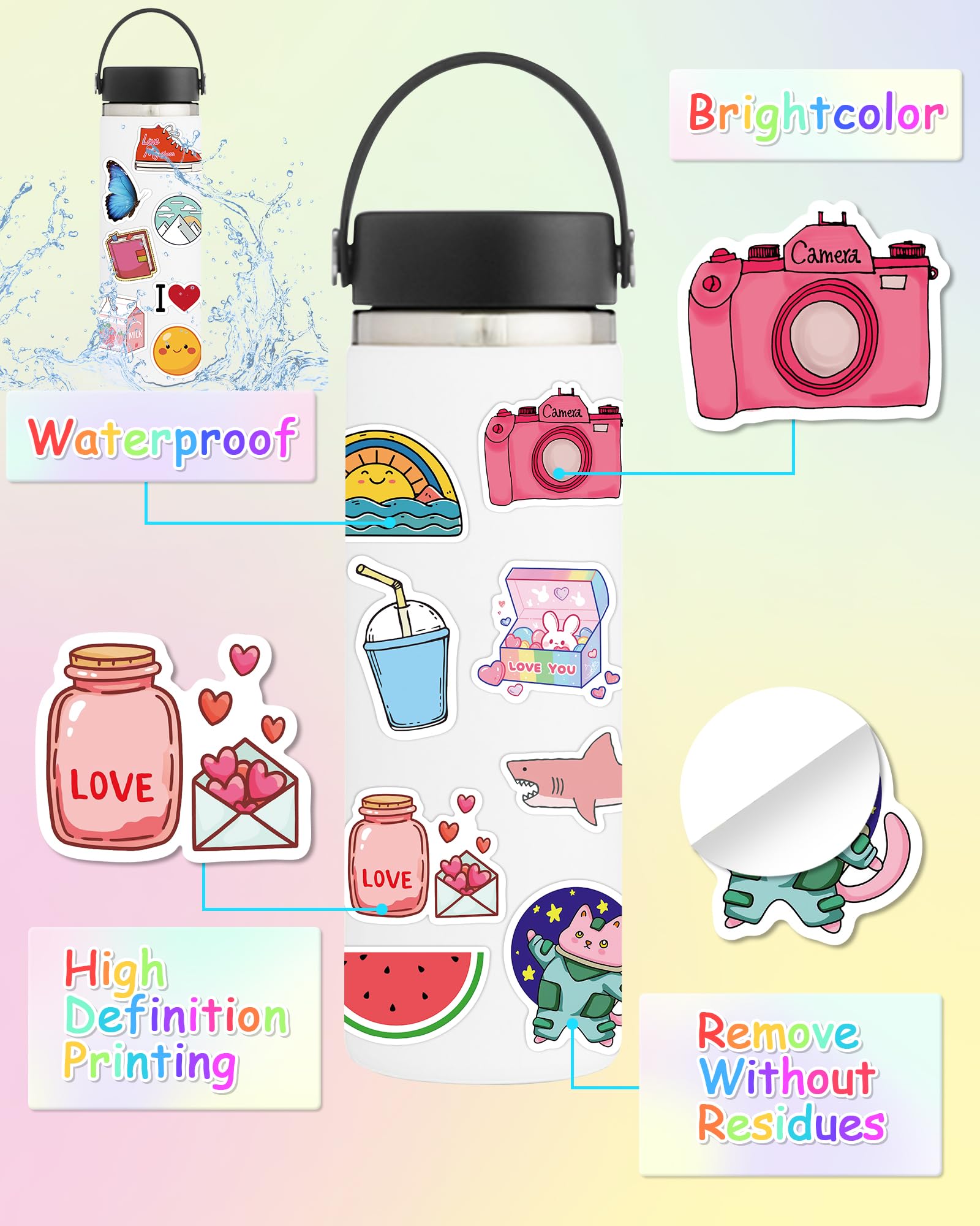 Aufkleber für Wasserflaschen, 400 Stück/Packung, niedliches Vinyl, wasserdicht, Vsco Laptop-Aufkleber für Schule, Studenten, Geschenke, Klassenzimmer, Lehrer, Preise, Aufkleber für Kinder