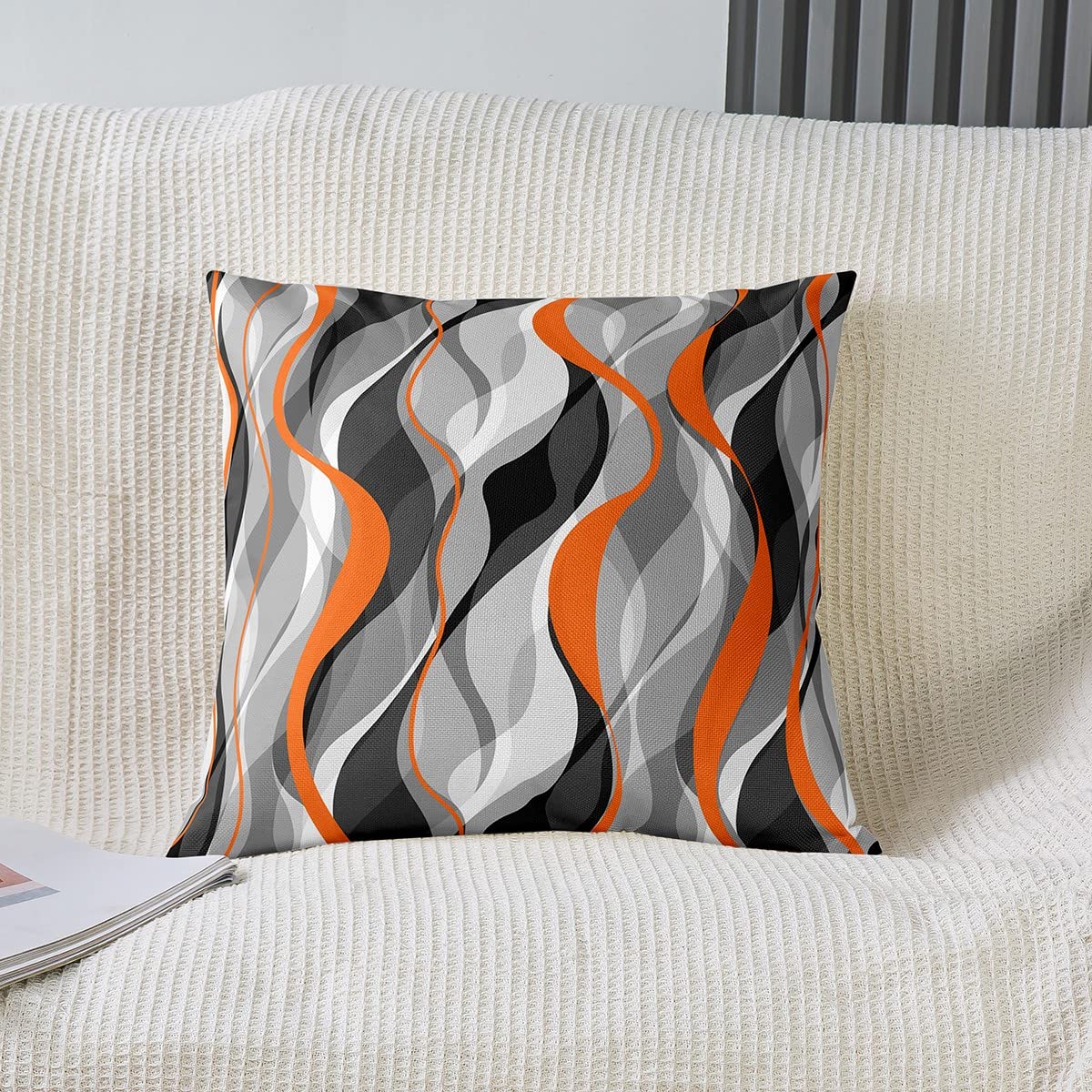 Loussiesd Orange Grey Black Stripes Reversible Throw Pillow Covers Kids Geometric Pillow Covers Home Decor for Square Cushion Covers Set of 2 Modern Striped Art Abstract Art 24x24 Inch - Image 2