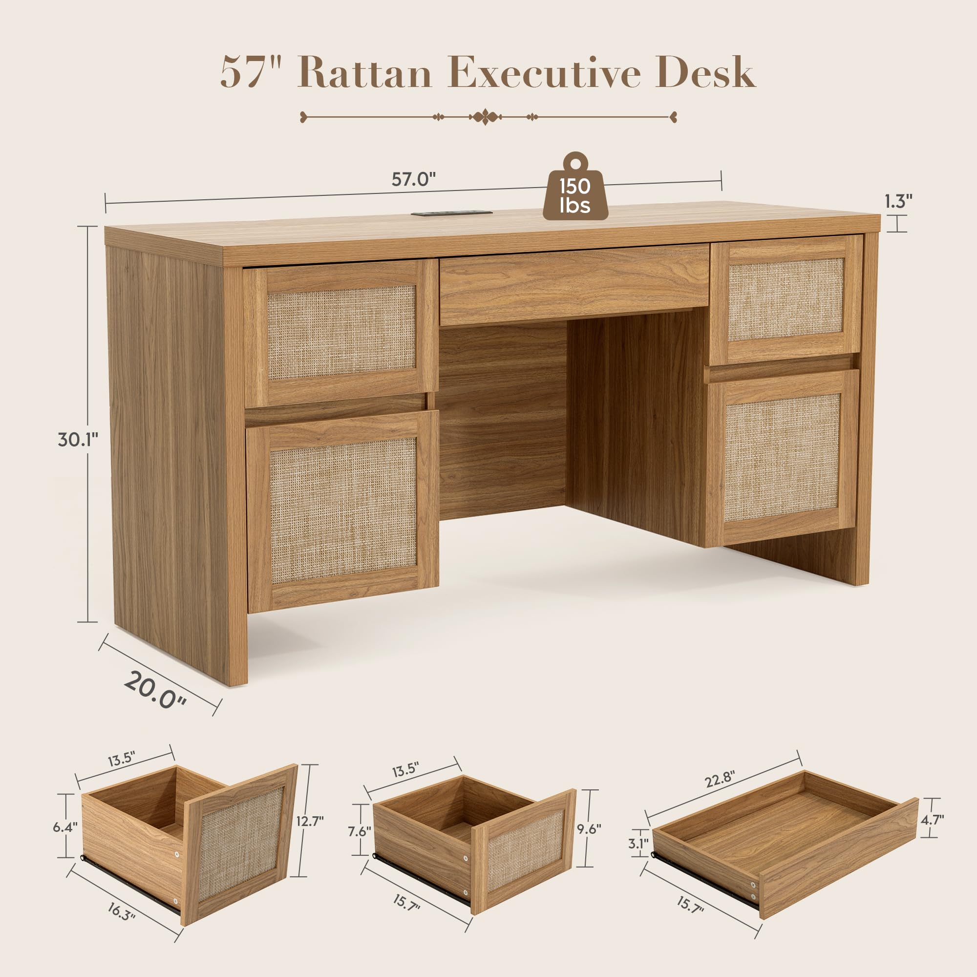 Amazon.com: Yechen Executive Desk with 5 Drawers, 57