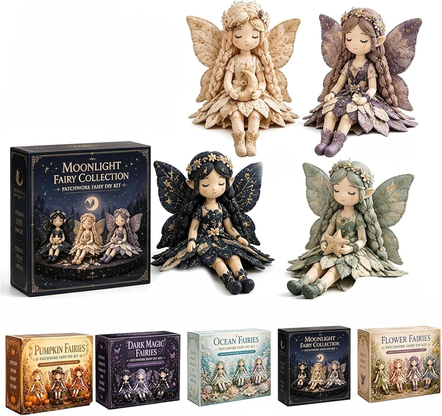 Fairy Patchwork DIY Collection, Fun Flower Fairies Patchwork Sewing Kit, 4 Handcrafted Winged Flower Fairies for Beginner Crafters, Creative DIY Gift for Craft Lovers & Home Decor (04#)