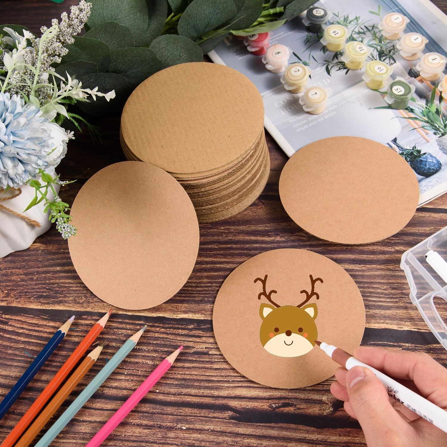 MixTeach 50 Pcs Round Corrugated Cardboard Sheets 2mm Thick Circle Paper Sheets 4 Inches Round Flat Packaging Cardboard Pads for DIY Crafts Art Projects Wedding Christmas Festival Decor