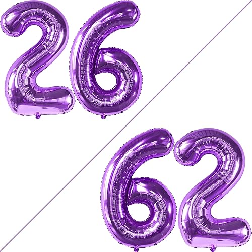 Miniatura 2 de KatchOn, Globo gigante del número 26 morado 40 pulgadas Globos morados de cumpleaños 26 para decoración de cumpleaños de 26 hombres, decoración de