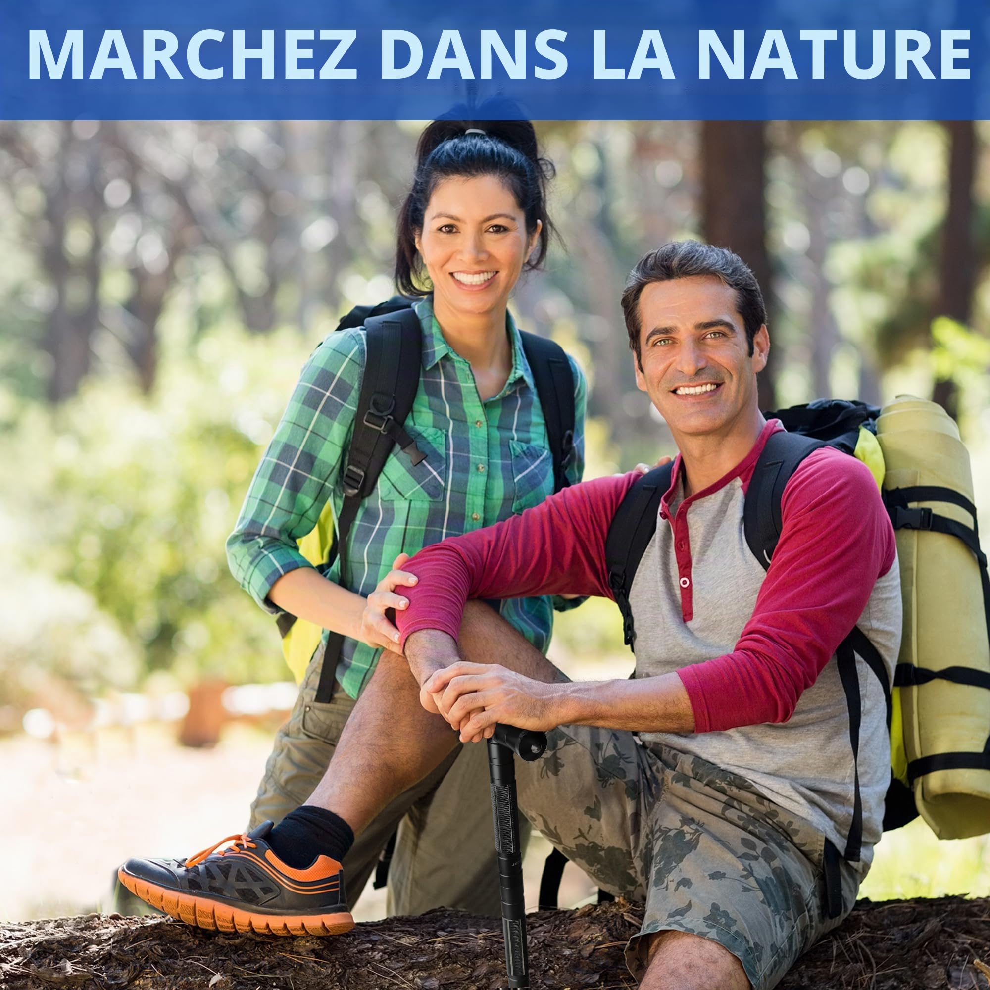 aiGear 6/7/8 Tubes Baton de Marche Pliable Aluminium| Include 3 Utensili Multifunzione e Una Custodia | Antichoc Antiderapant Canne de Marche | Réglable en Hauteur pour Randonnée Camping