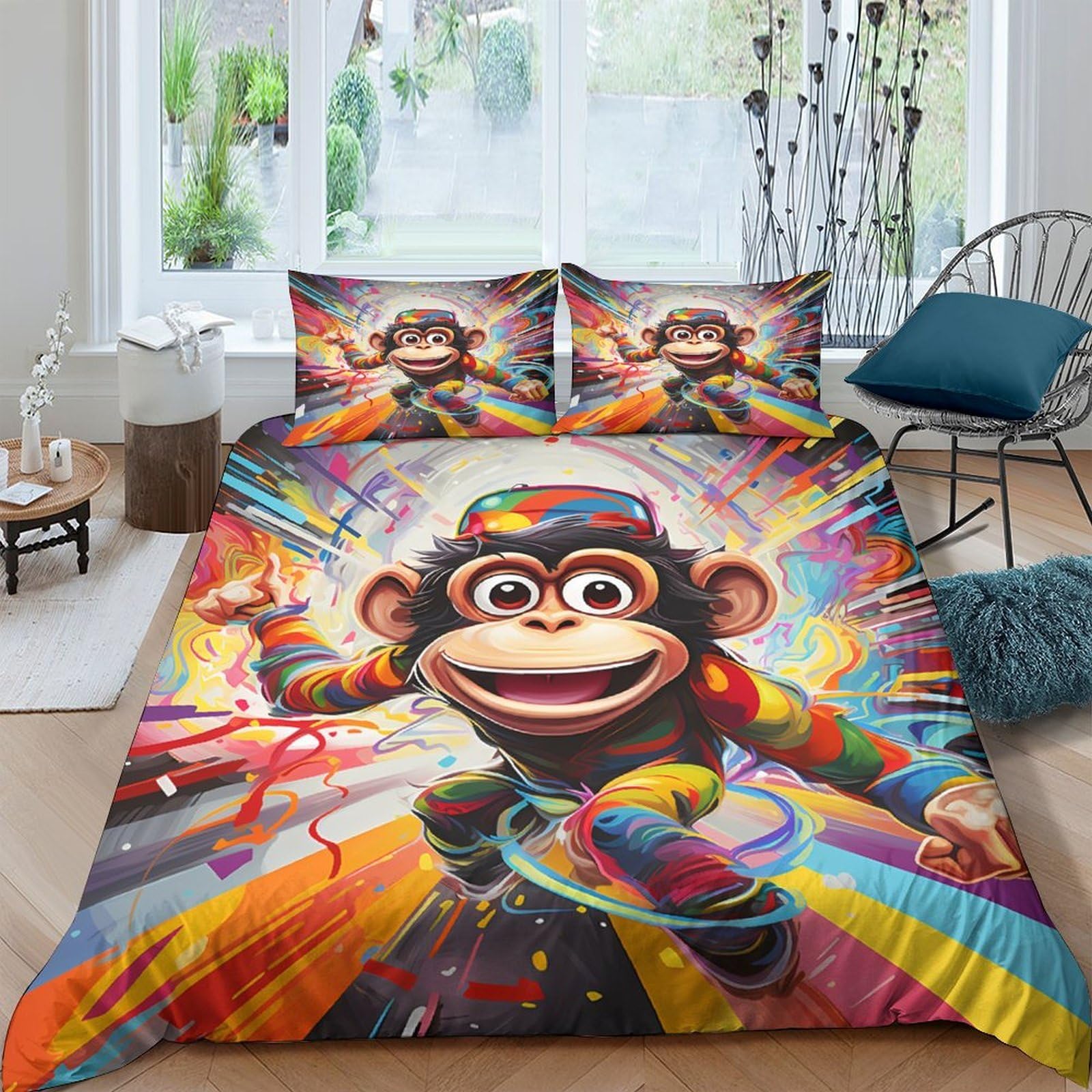 Ctjqhvkz Style-5 3D Printed Graffiti Monkey Fitted Sheet Microfiber Colourful Cartoon Mattress Cover For Bedroom Dorm Bed Decor Single（135X200cm）