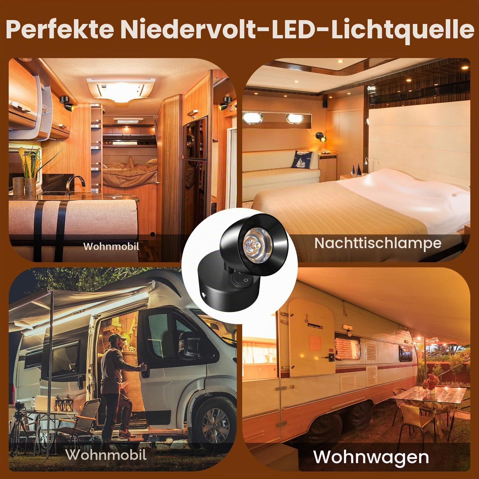 Bonlux 12V LED Spot Leselicht Mit Schalter - 3W Warmweiß 3000K Lampe für Wohnmobil, Wohnwagen, Camper, Reisemobil, Caravan, Boot - 2 Stück