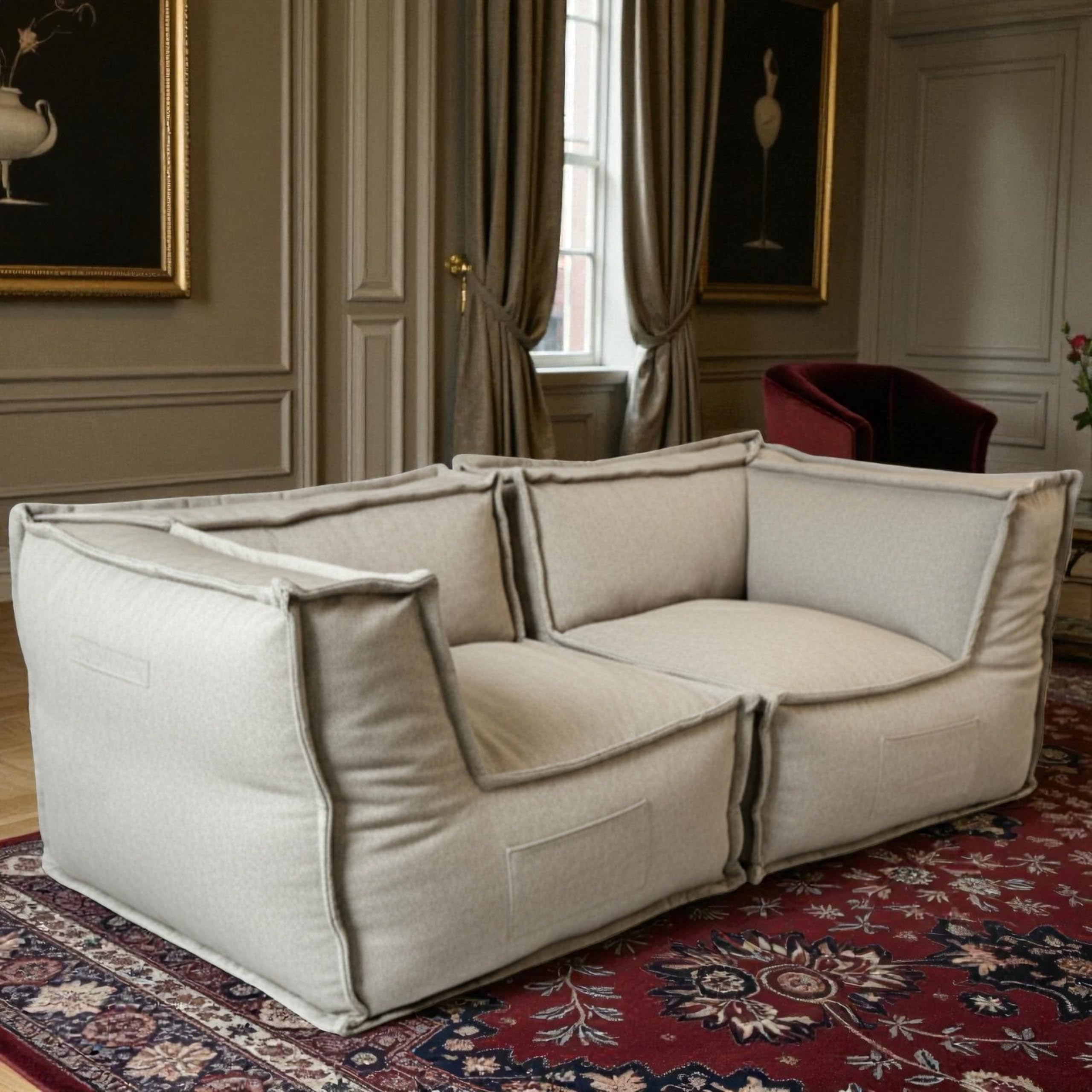 bananair - Canapé Modulable 2 Places - Conception Innovante Boneless Couch, 100% Flocons de Mousse, Confort Assuré - Canapé d'angle Compressé, Sofa avec Accoudoirs pour Salon, Chambre (Beige)