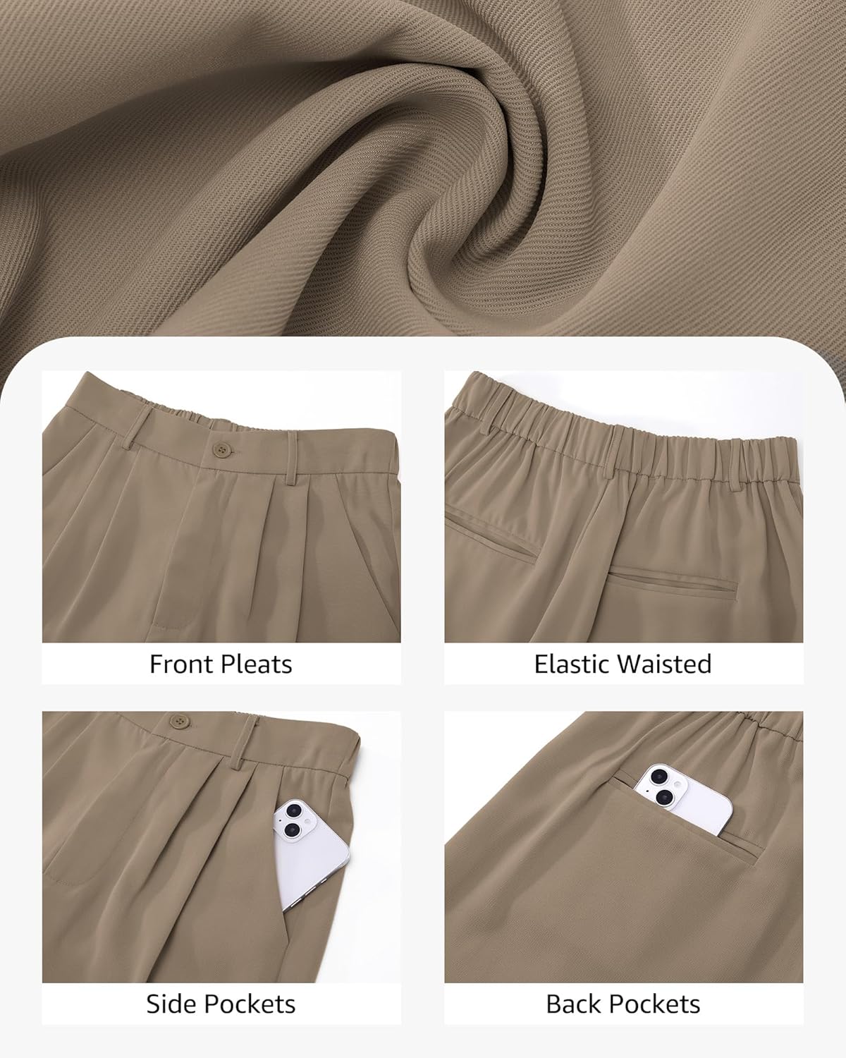 luvamia Bermuda Shorts for Women Dressy Casual High Waisted Summer Work Elastic Waist Pleated Dress Shorts with Pockets - Image 4