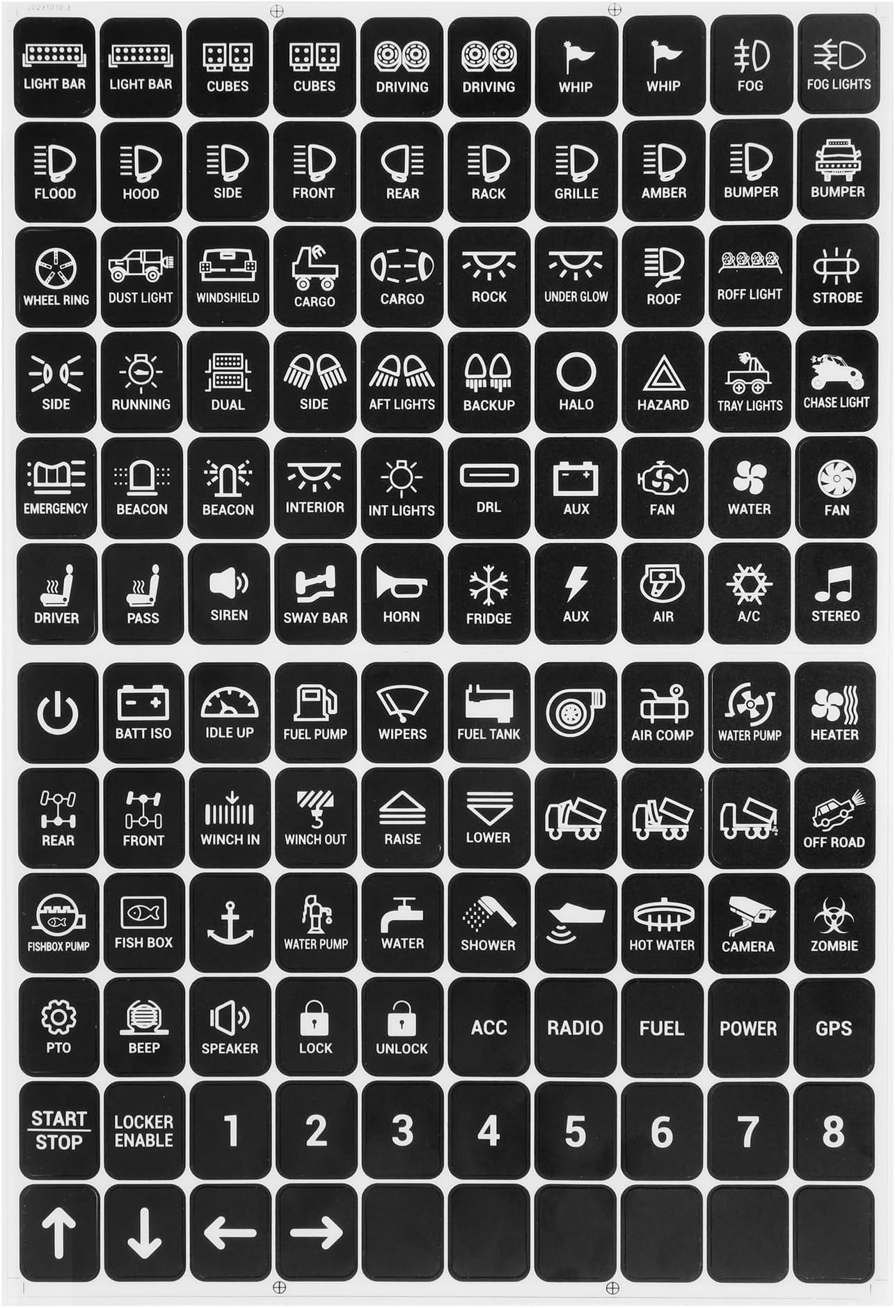 Auxbeam 120PCS Vertical Switch Panel Stickers for RA80 XL RB80 XL AR-600 AC-1200 Light Switch Labels for Auxbeam Switch Panel, 1" Larger Panel Decals for Car Dashboard, Boat, RV, Truck, Vehicle