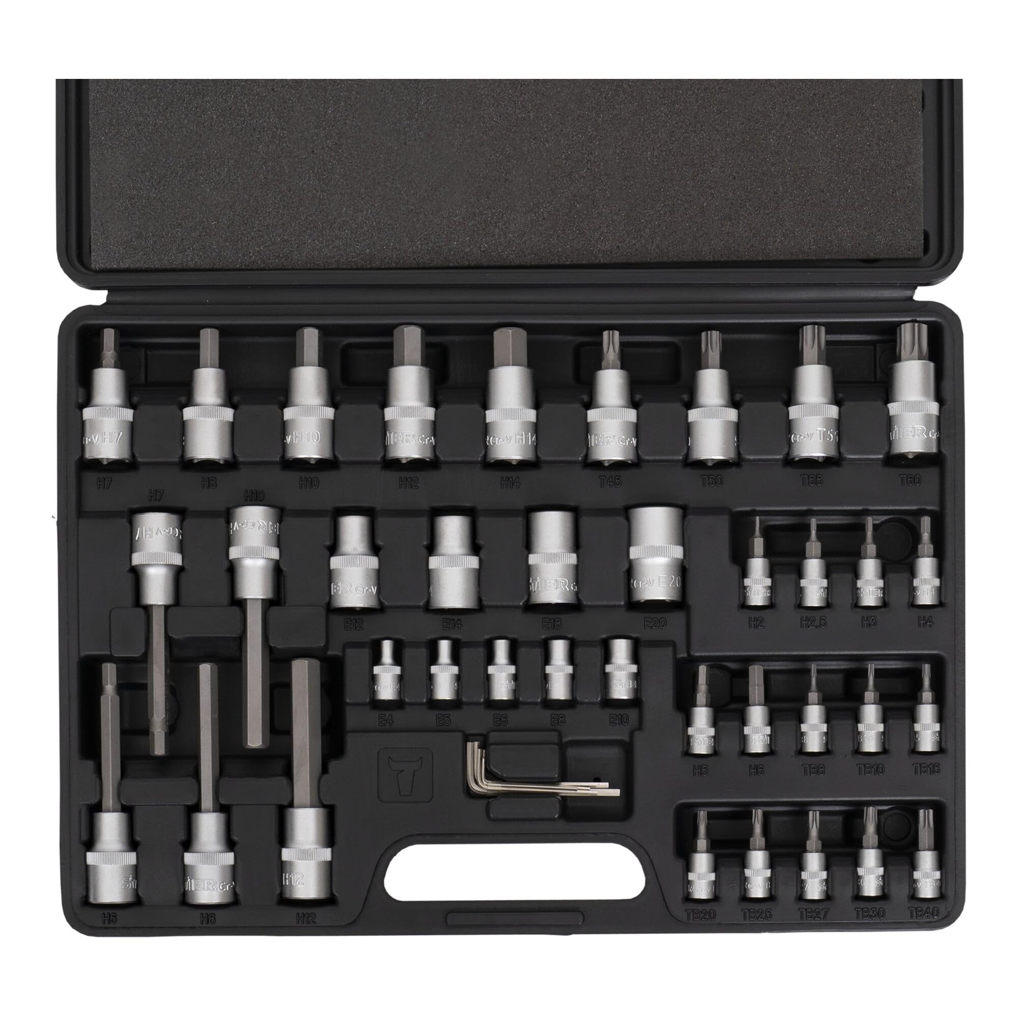 STIER Set di chiavi a bussola e bit, 1/2 pollice, 1/4 pollice, ISK/TX, 42 pezzi