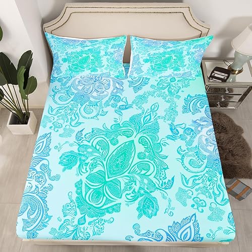 Juego de sábanas bohemias con estampado de cachemira, tamaño individual, diseño gótico vintage floral, diseño de mandala, tribu exótica, estilo