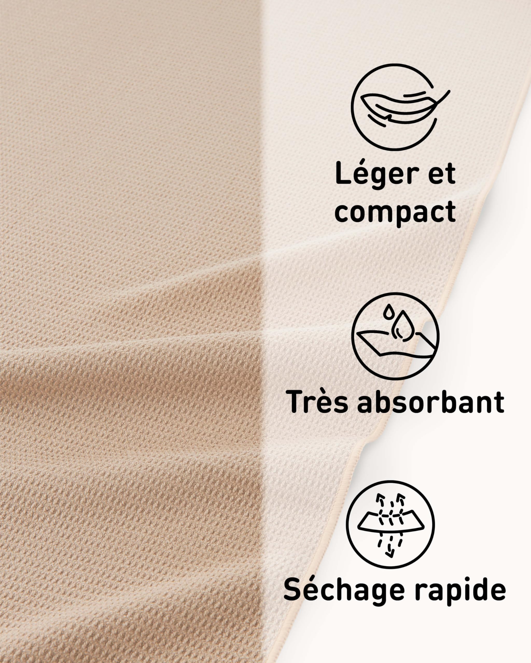 Fit-Flip Serviette de Yoga antidérapante avec Picots - Couverture hygiénique pour Tapis de Yoga - Serviettes en Microfibre à séchage Rapide - comme Serviette Sport et Pilates - Cream 185 x 63