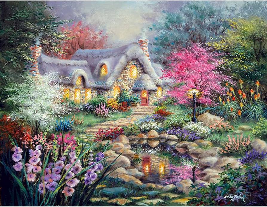 油絵 絵画【花の住宅】 油絵 絵画【花の住宅】