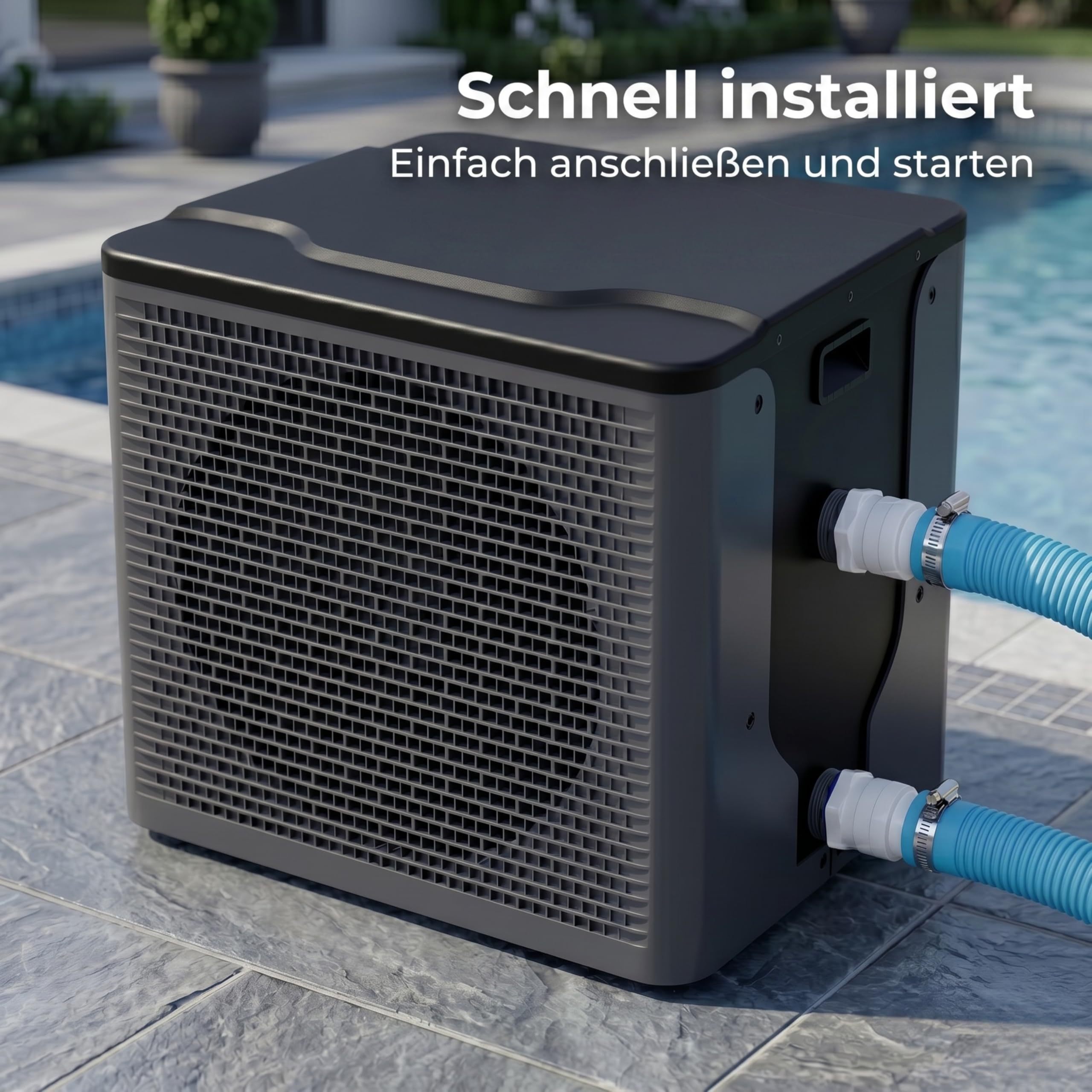 poolomio® Mini Wärmepumpe Pool 5 kW mit WiFi App Steuerung – Effiziente Poolheizung COP 5,10 für Aufstellpool & kleine Pools bis 30.000 Liter – Heizpumpe 32/38 mm Anschluss inkl. Zubehör