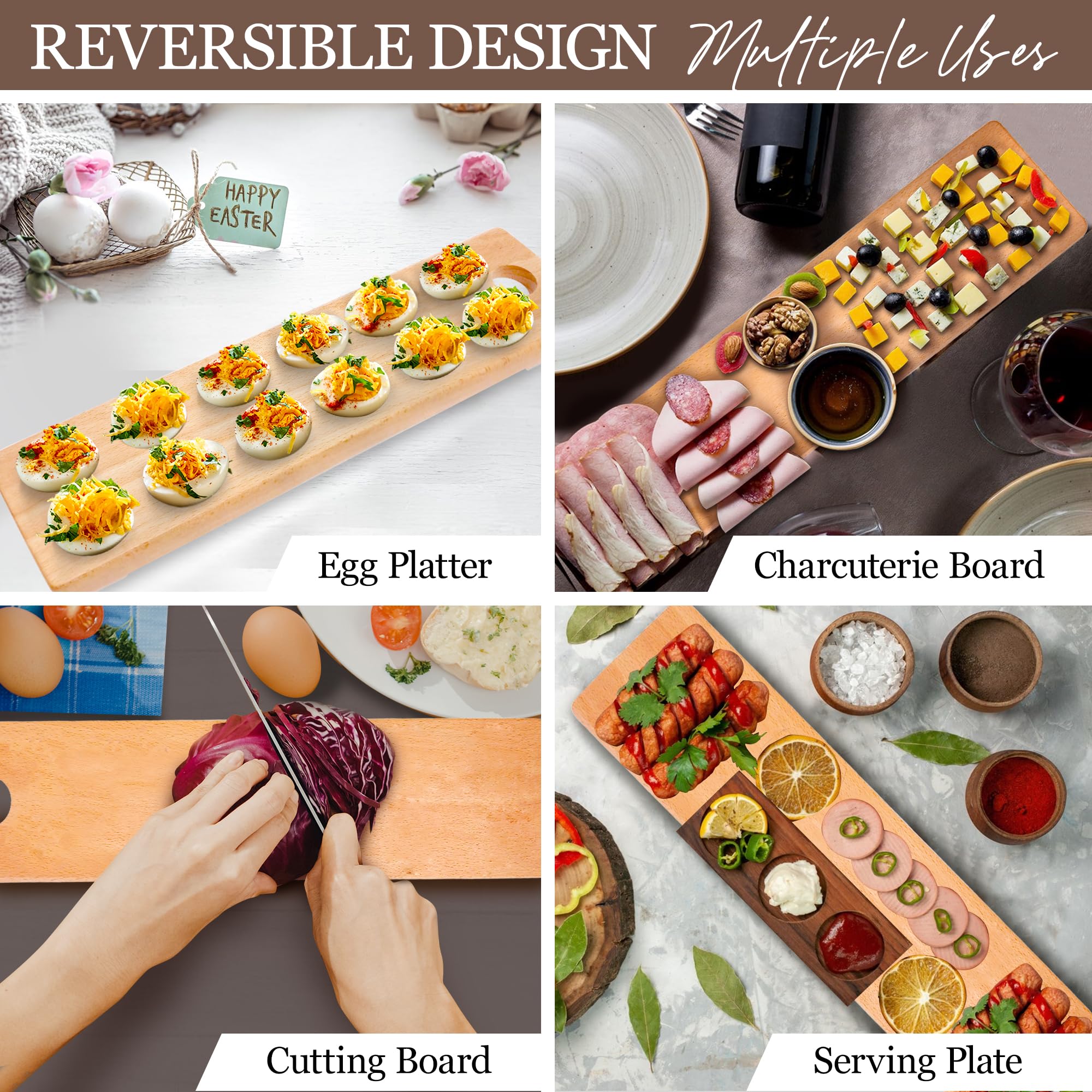 20 Holes Acacia Wood Deviled Egg Tray For Egg Holder Easter Gift Devilled Eggs Container Platter Wooden Cheese Charcuterie Board Devil Egg Serving Dish Carrier Hosting Kitchen Counter Plates - View #10