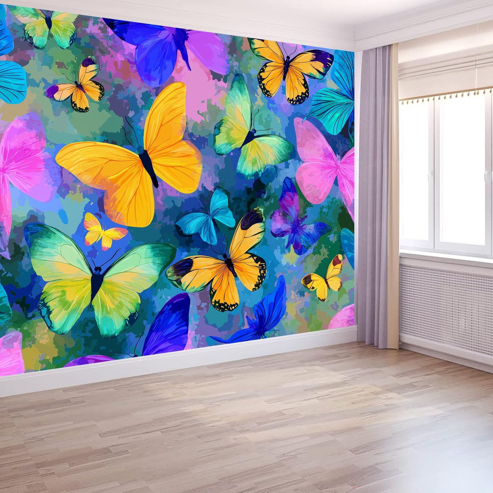 Panoramiczna tapeta 400 x 280 cm, fantastyczna tekstura motyli, kolorowa nowoczesna okładzina ścienna do salonu, sypialni, jadalni i pokoju dziecięcego, wodoodporna i łatwa w montażu